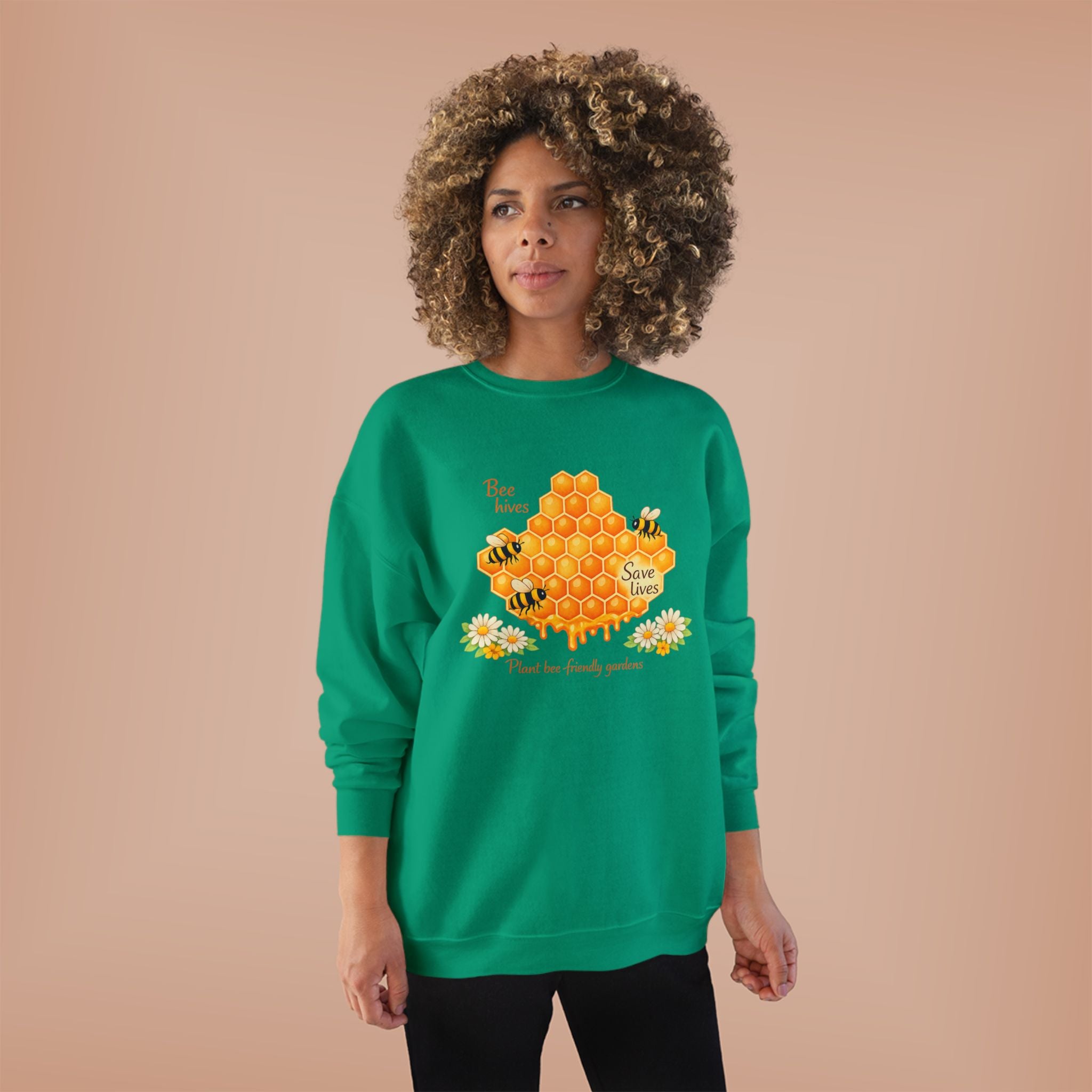 Bee Hive Sweatshirt – Save the Bees Honeycomb Floral Crewneck