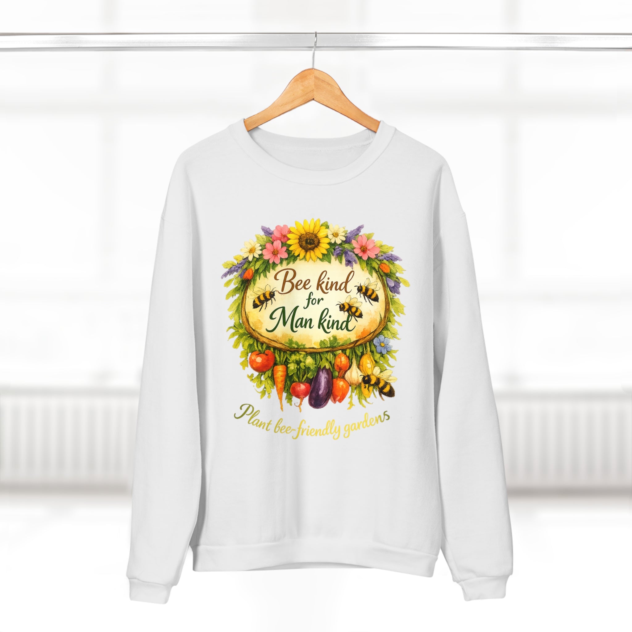 Bee Kind for Mankind Sweatshirt — Floral Sunflower & Bee Graphic Crewneck