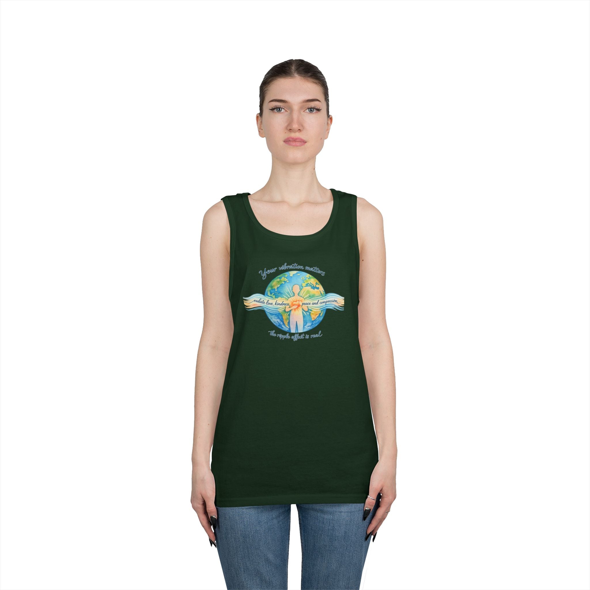 Earth Hug Tank — "Your vibration matters" Eco Positive Graphic Tank Top