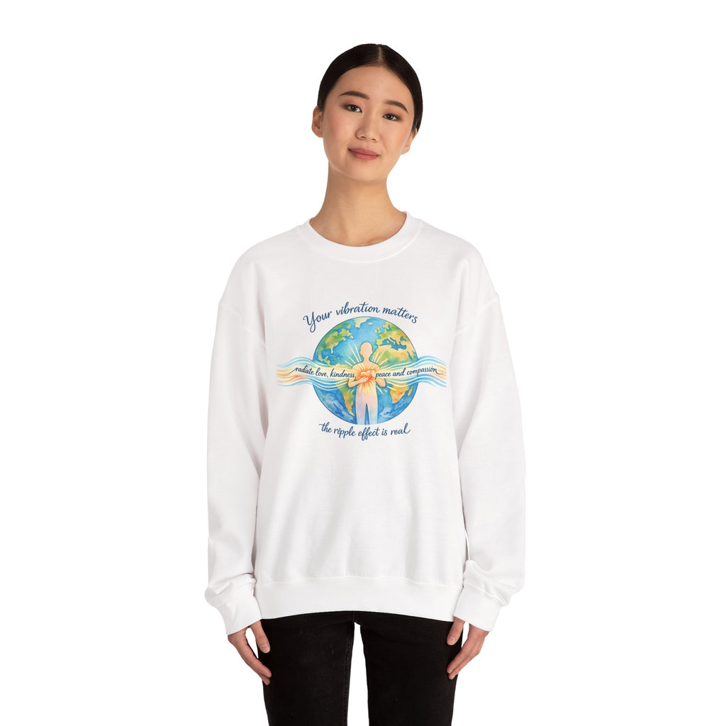 Crewneck Sweatshirt — "Your Vibration Matters" Earth & Heart Graphic