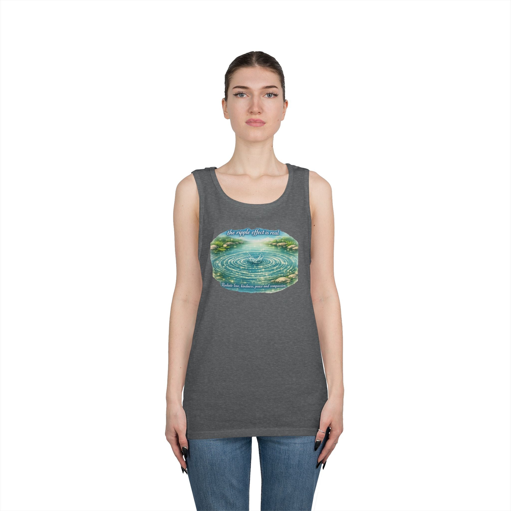 Lake Ripple Nature Tank Top — Serene Watercolor Mountain Pond Design
