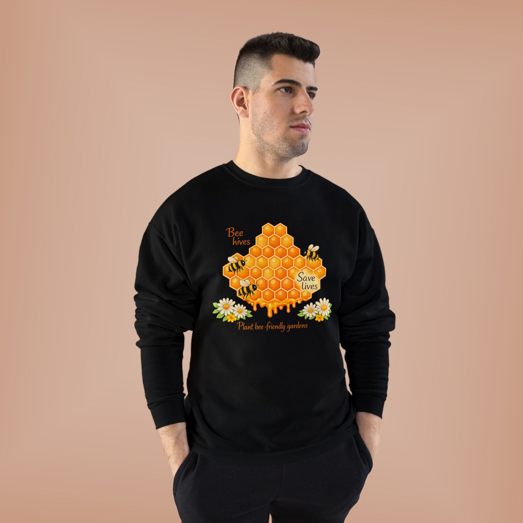 Bee Hive Sweatshirt – Save the Bees Honeycomb Floral Crewneck