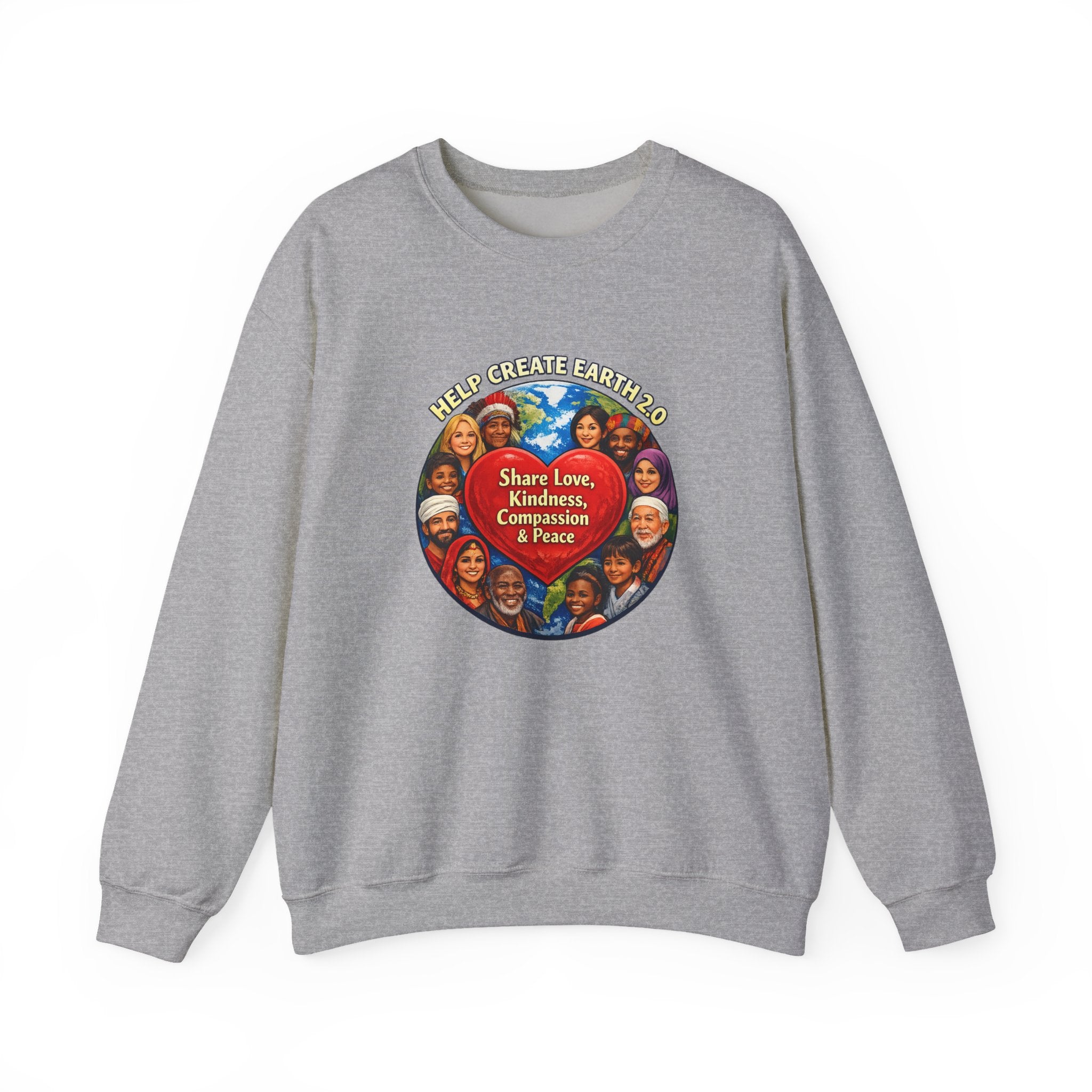 Crewneck Sweatshirt – "Share Love, Kindness, Compassion & Peace" Multicultural Heart Design