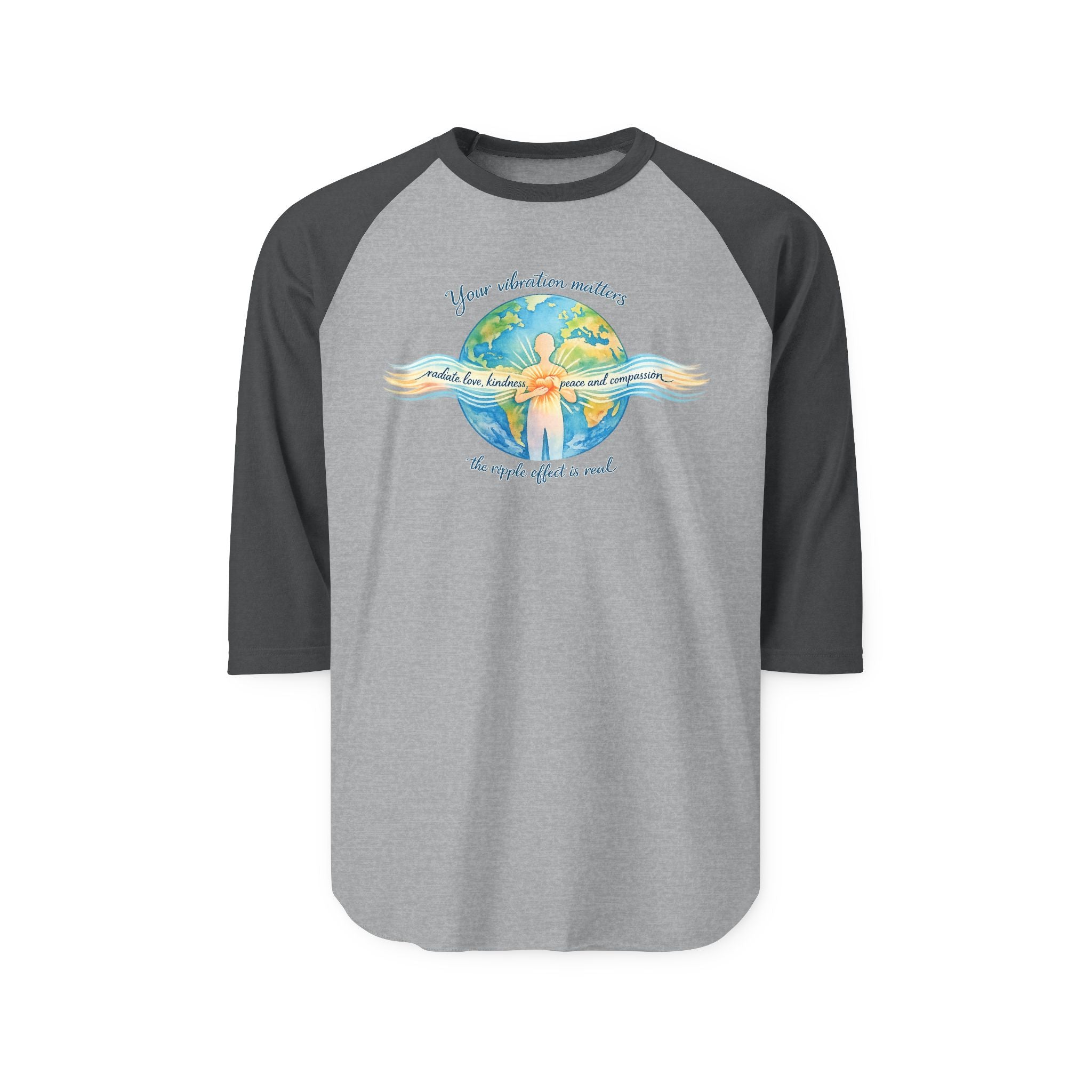 Vibrate Peace Raglan Shirt — Radiate Peace, Love & Kindness 3/4 Sleeve