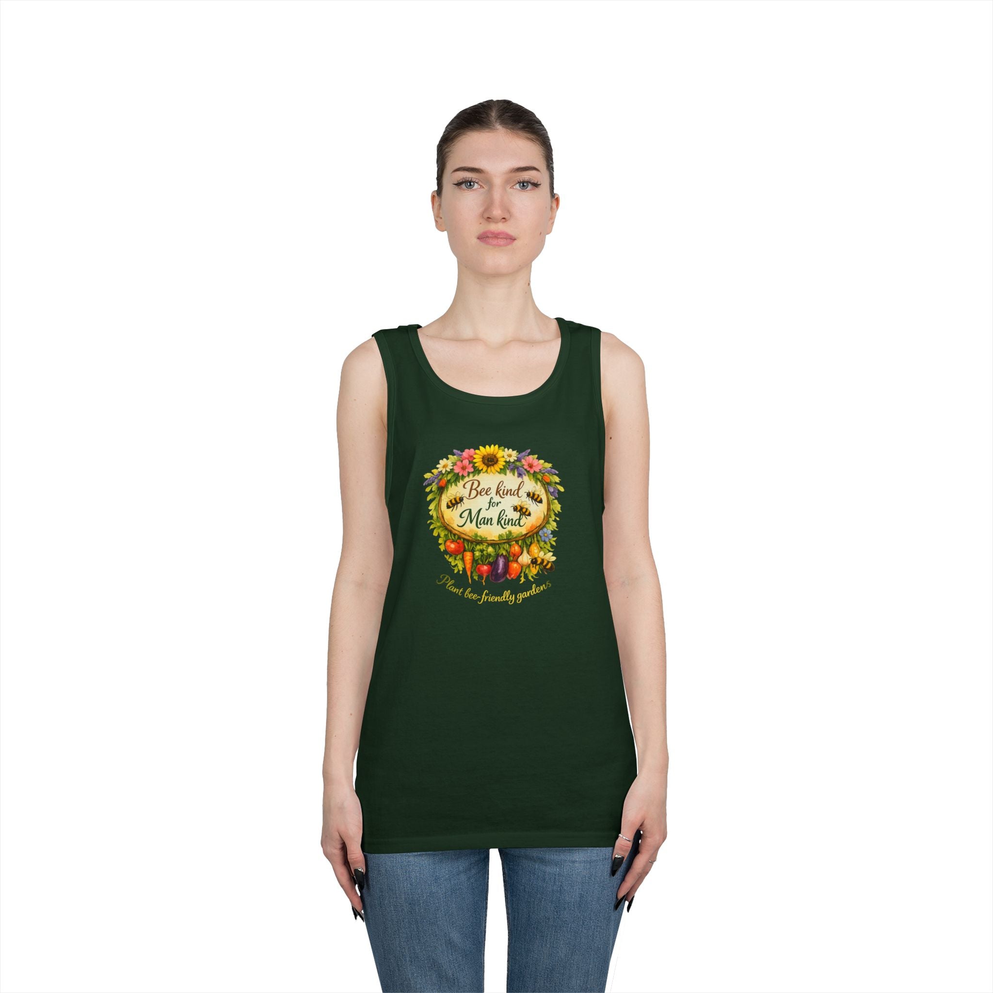 Sunflower Harvest Tank Top — "Bee Kind to mankind" Floral Summer Shirt