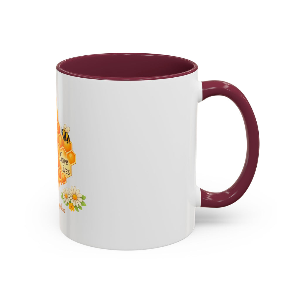 Bee-Friendly Honeycomb Mug — “Bee hives Save Lives” 11oz/15oz