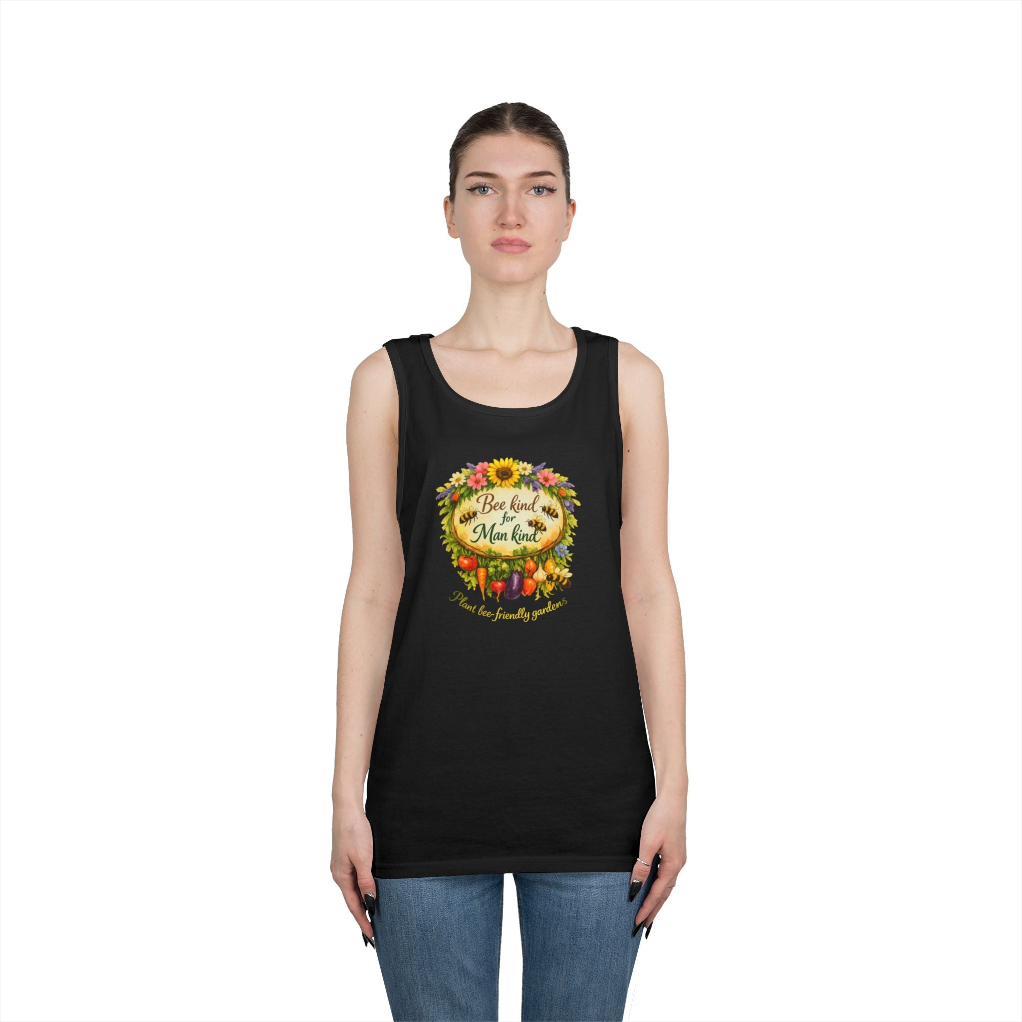 Sunflower Harvest Tank Top — "Bee Kind to mankind" Floral Summer Shirt