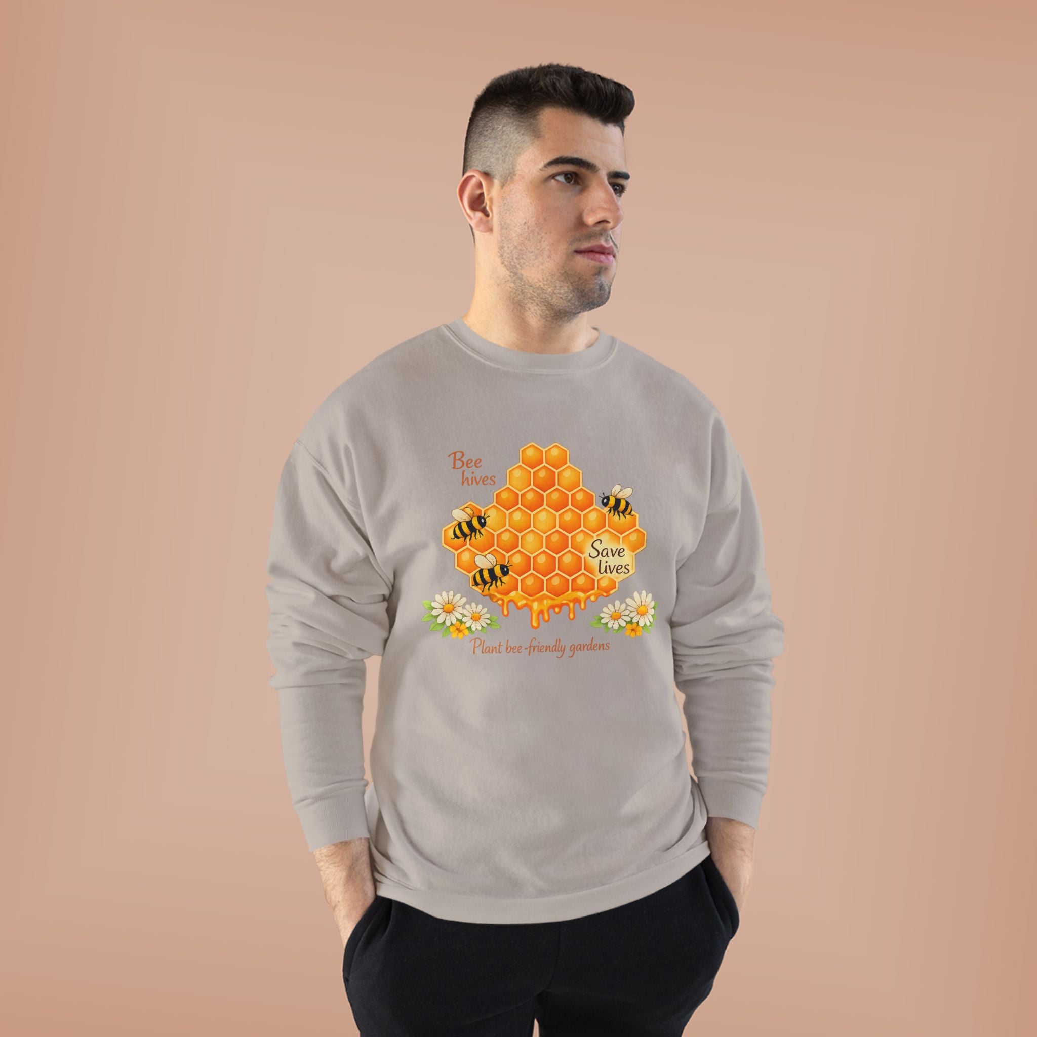 Bee Hive Sweatshirt – Save the Bees Honeycomb Floral Crewneck