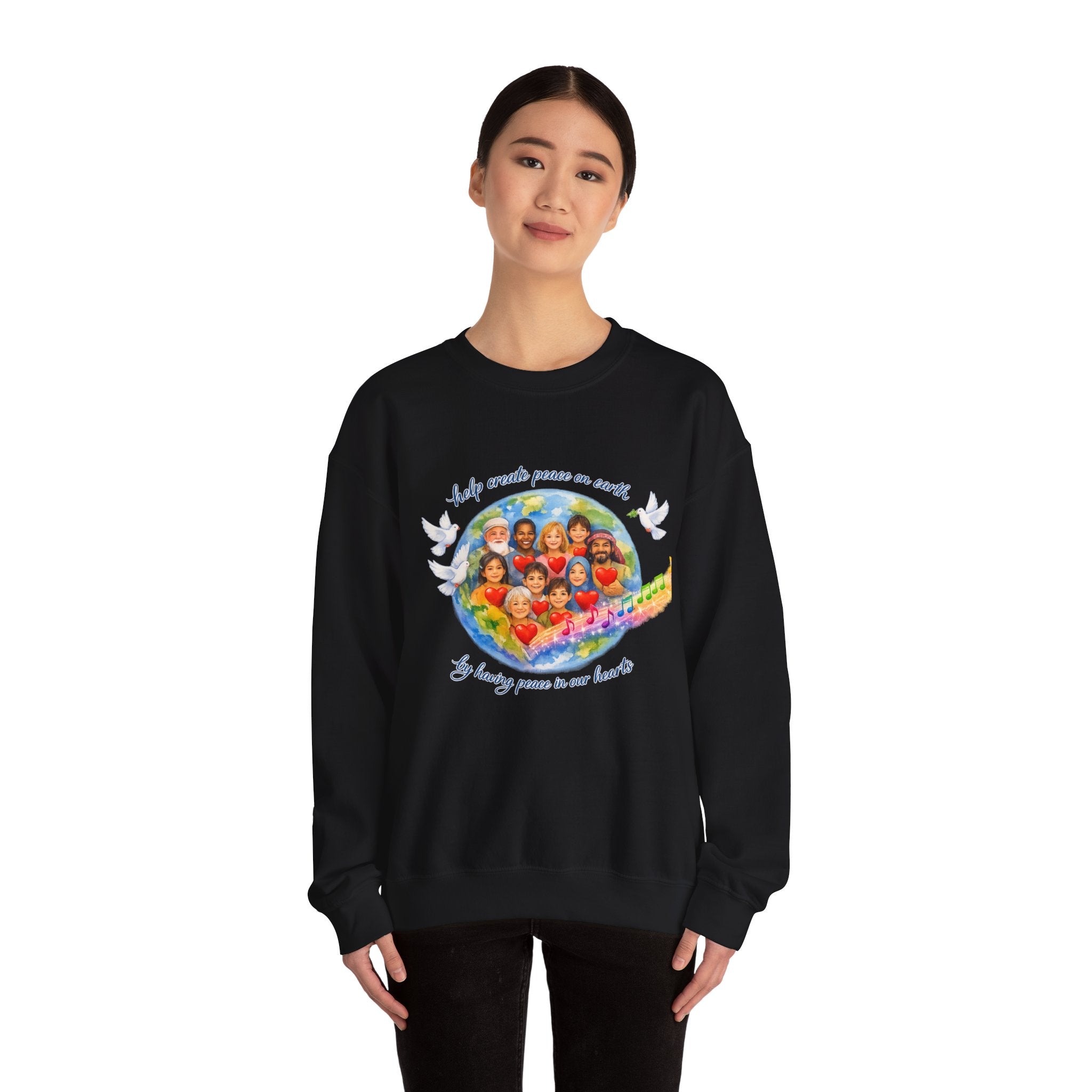 Peace on Earth Crewneck Sweatshirt — "Help Create Peace on Earth" Kids of the World Design
