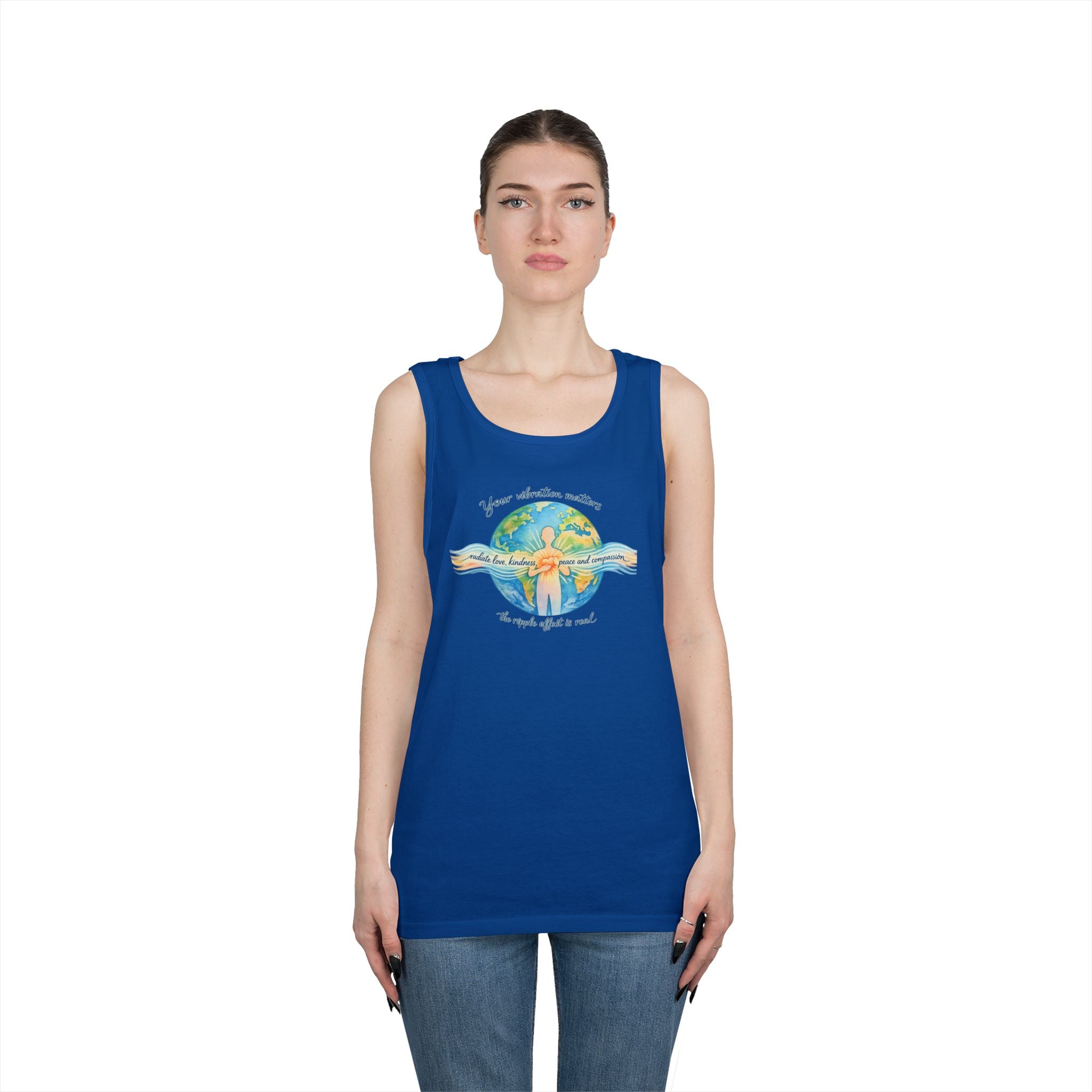 Earth Hug Tank — "Your vibration matters" Eco Positive Graphic Tank Top