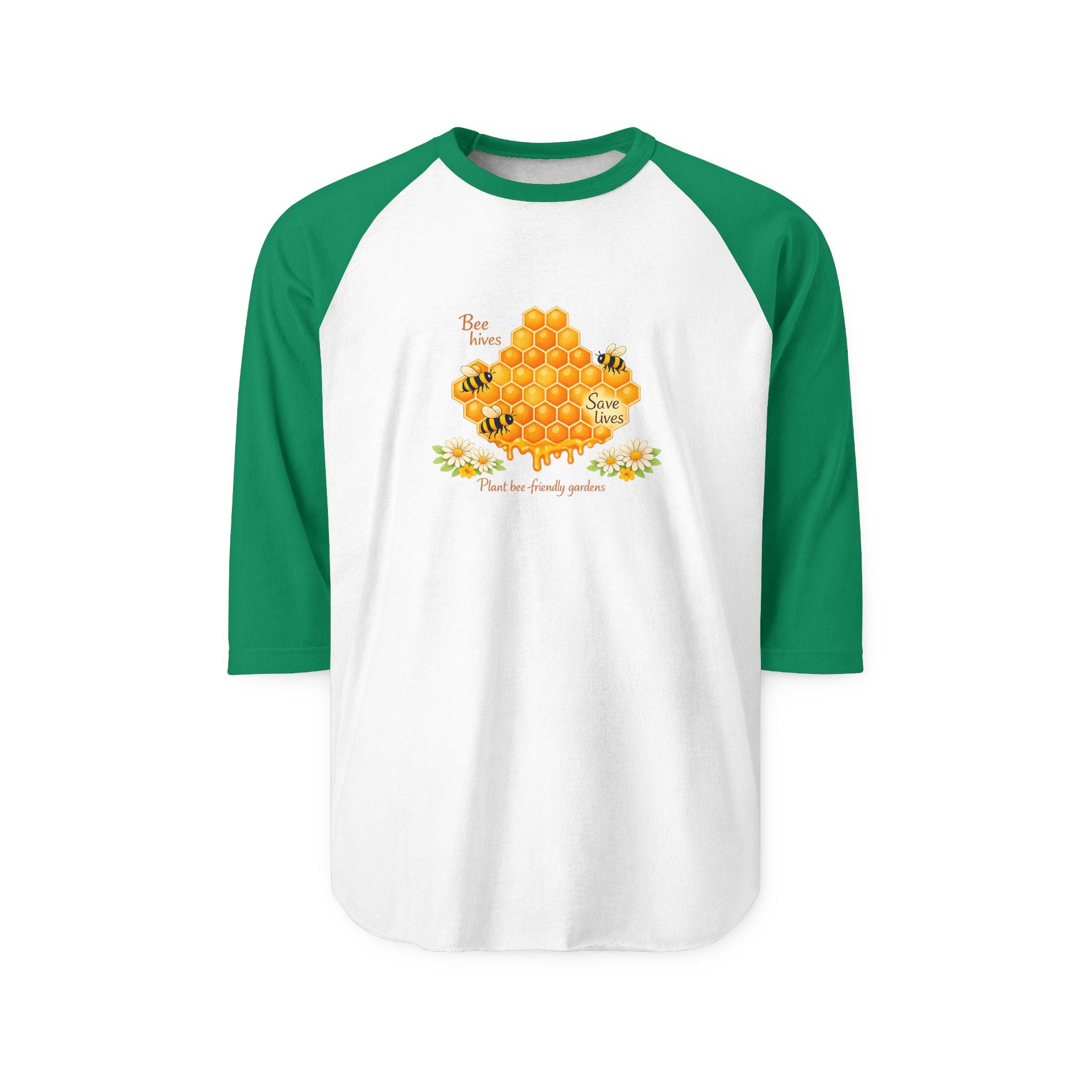 Bee Honeycomb Raglan Shirt — 'Bee Kind' Floral Baseball Tee