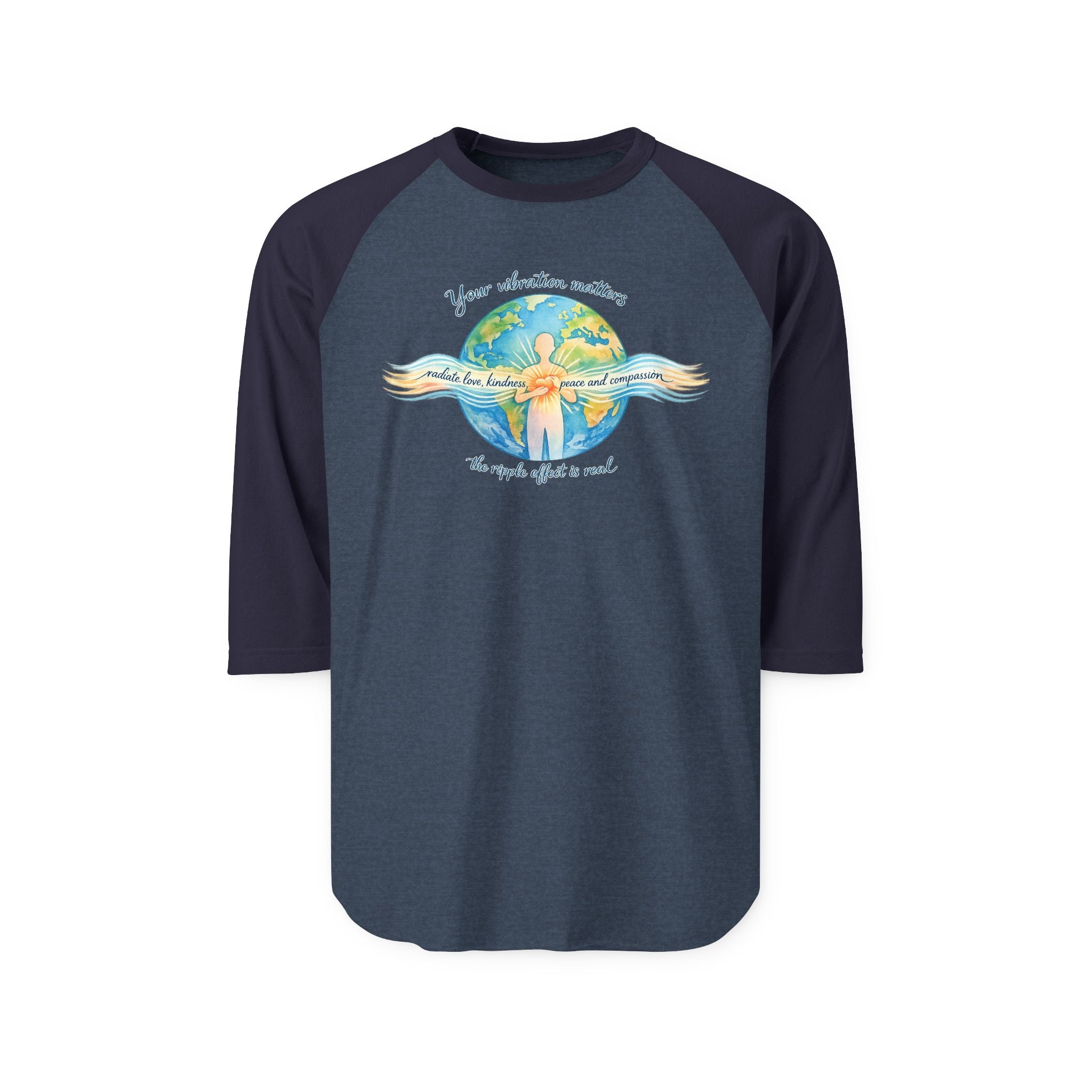 Vibrate Peace Raglan Shirt — Radiate Peace, Love & Kindness 3/4 Sleeve