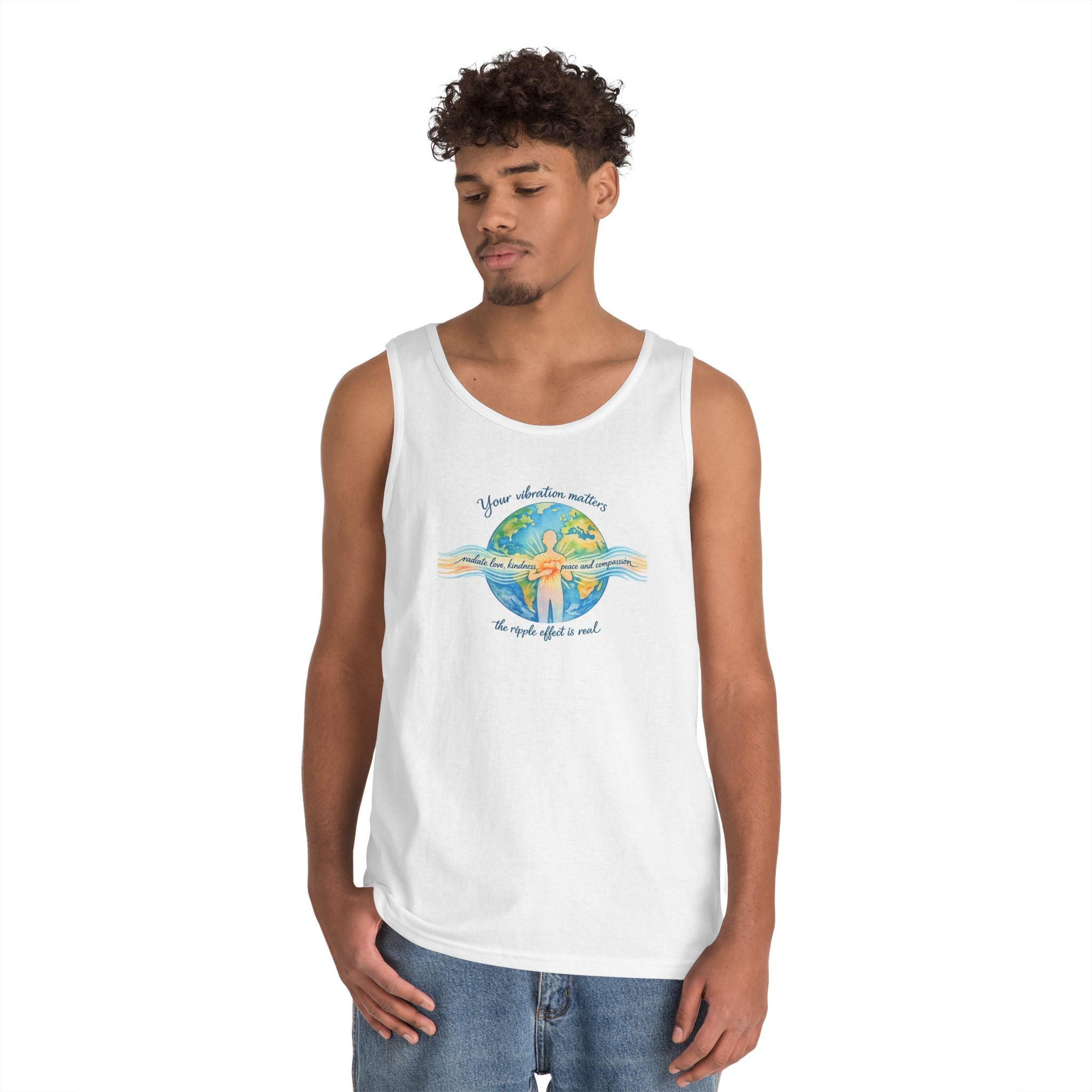 Earth Hug Tank — "Your vibration matters" Eco Positive Graphic Tank Top