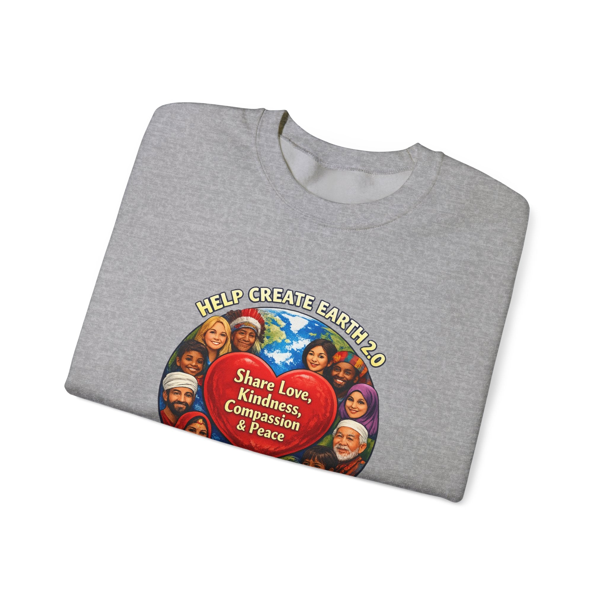 Crewneck Sweatshirt – "Share Love, Kindness, Compassion & Peace" Multicultural Heart Design