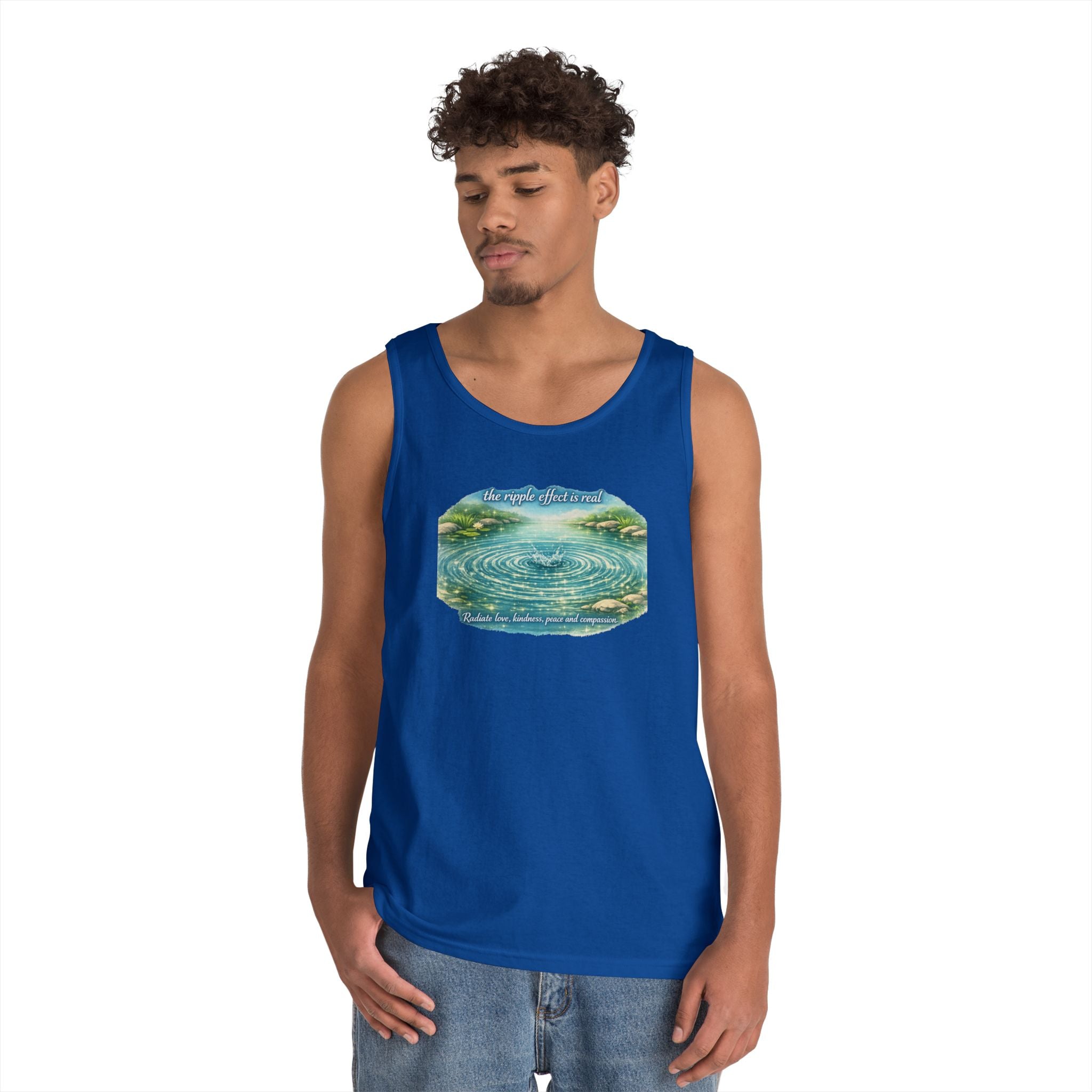 Lake Ripple Nature Tank Top — Serene Watercolor Mountain Pond Design