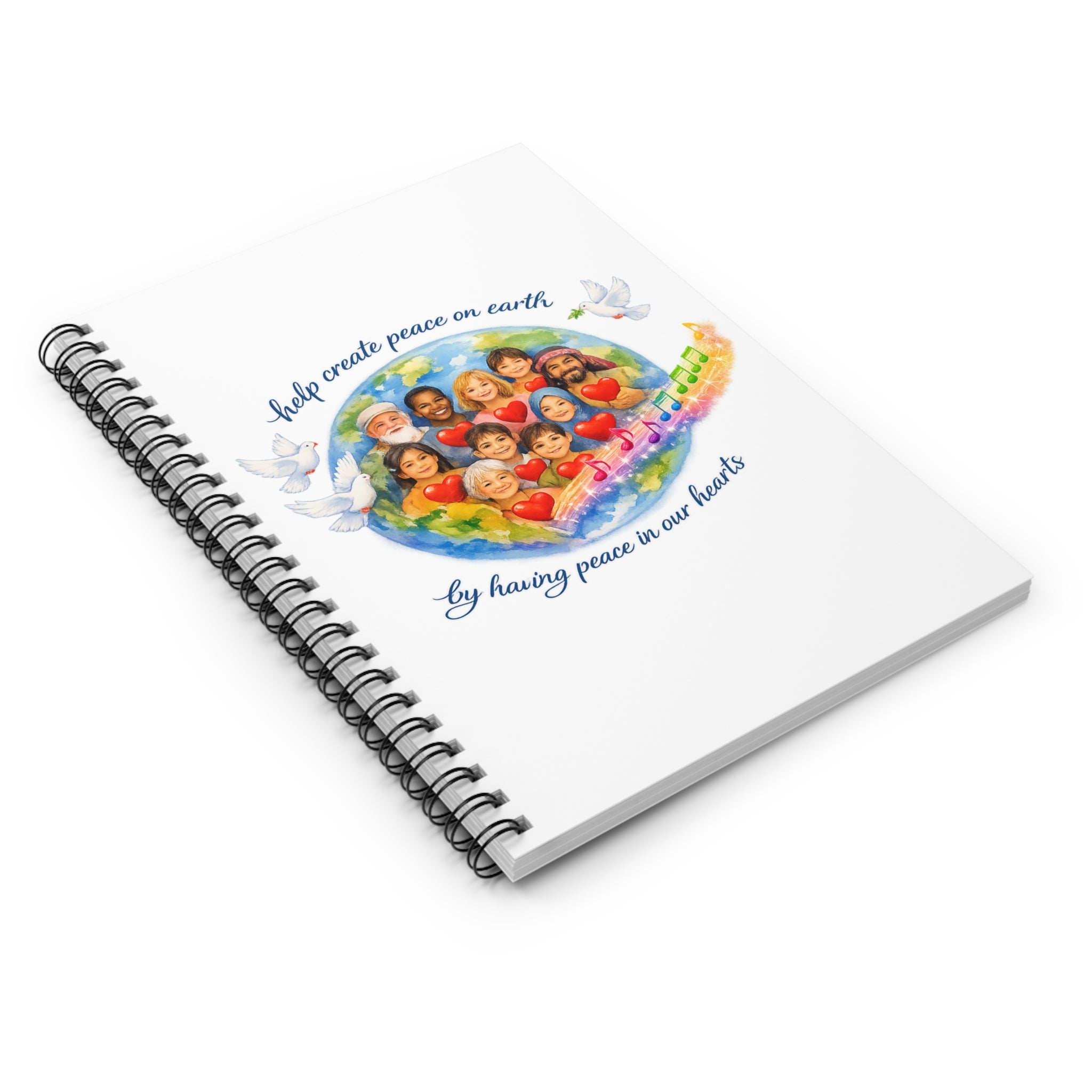 Peaceful Hearts Spiral Notebook — "Help create peace on earth by having peace in our hearts" Inspirational Journal