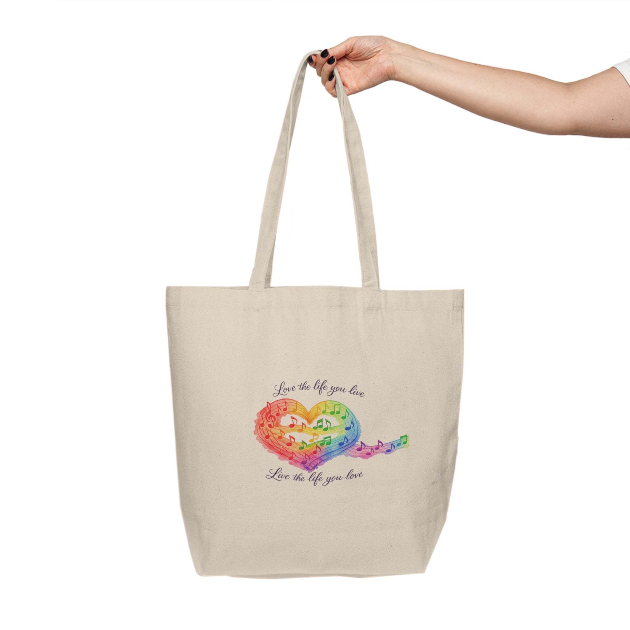 Canvas Tote - Rainbow Heart 'Love the Life You Live' Eco Shopping Bag