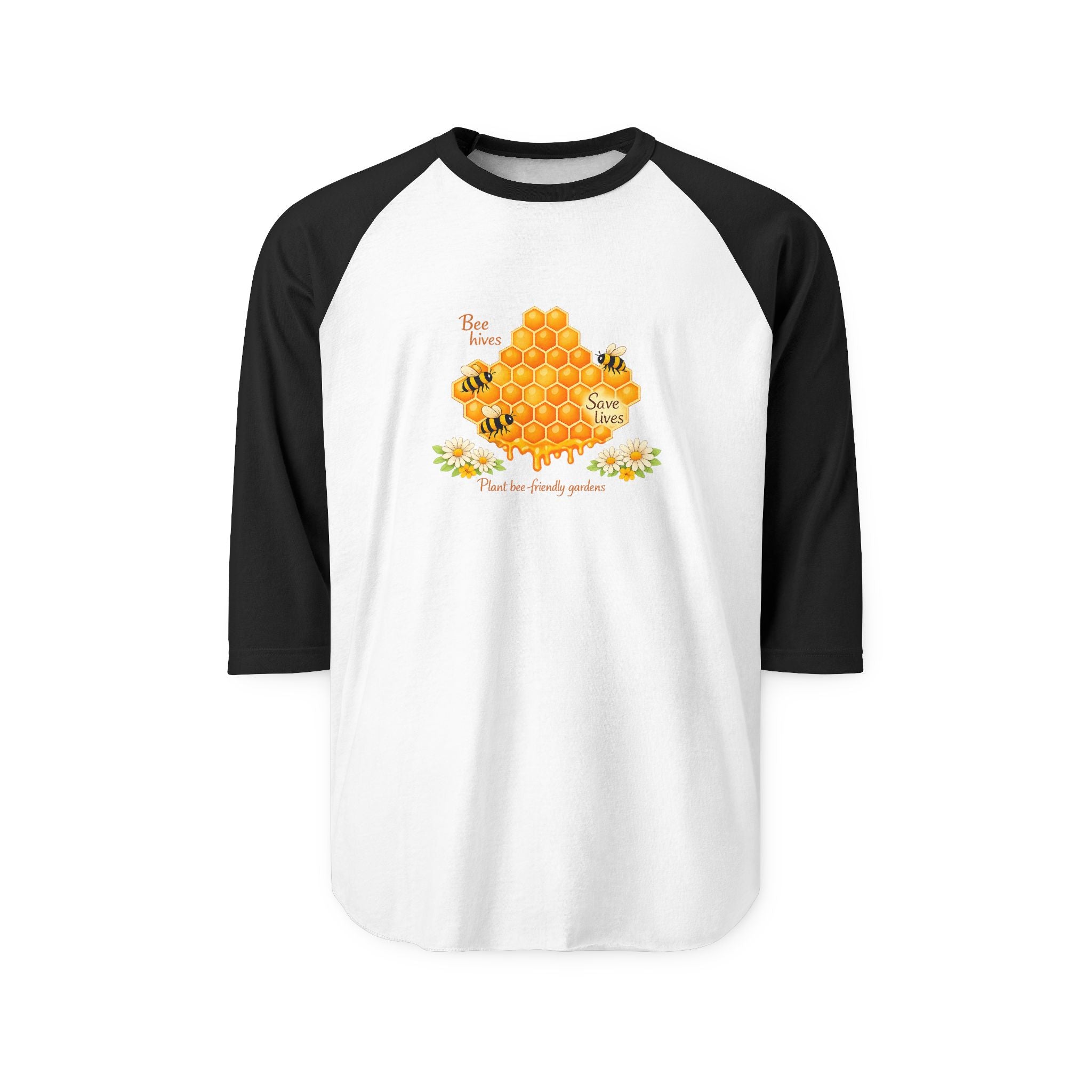 Bee Honeycomb Raglan Shirt — 'Bee Kind' Floral Baseball Tee