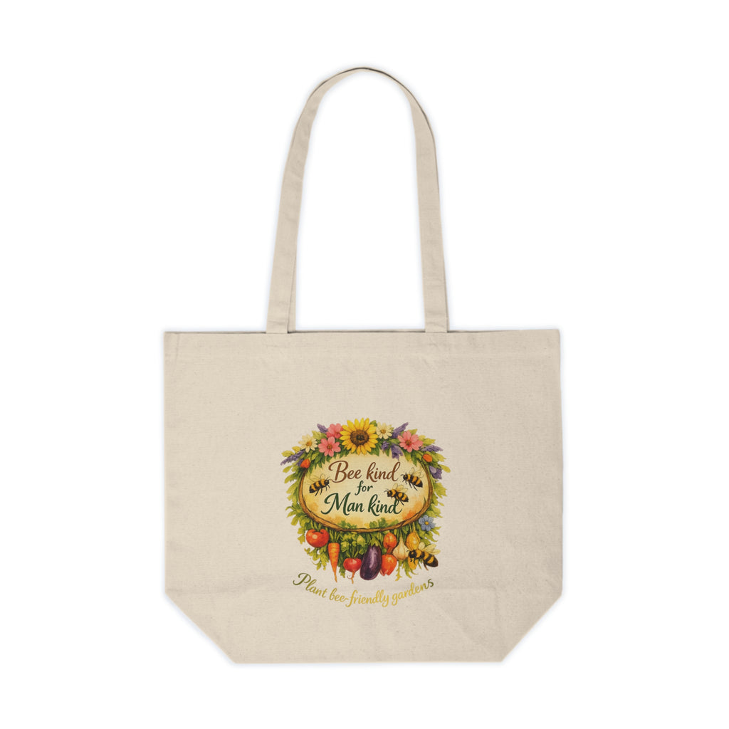 Canvas Tote — "Bee Kind to Mankind" Floral Garden Grocery Bag