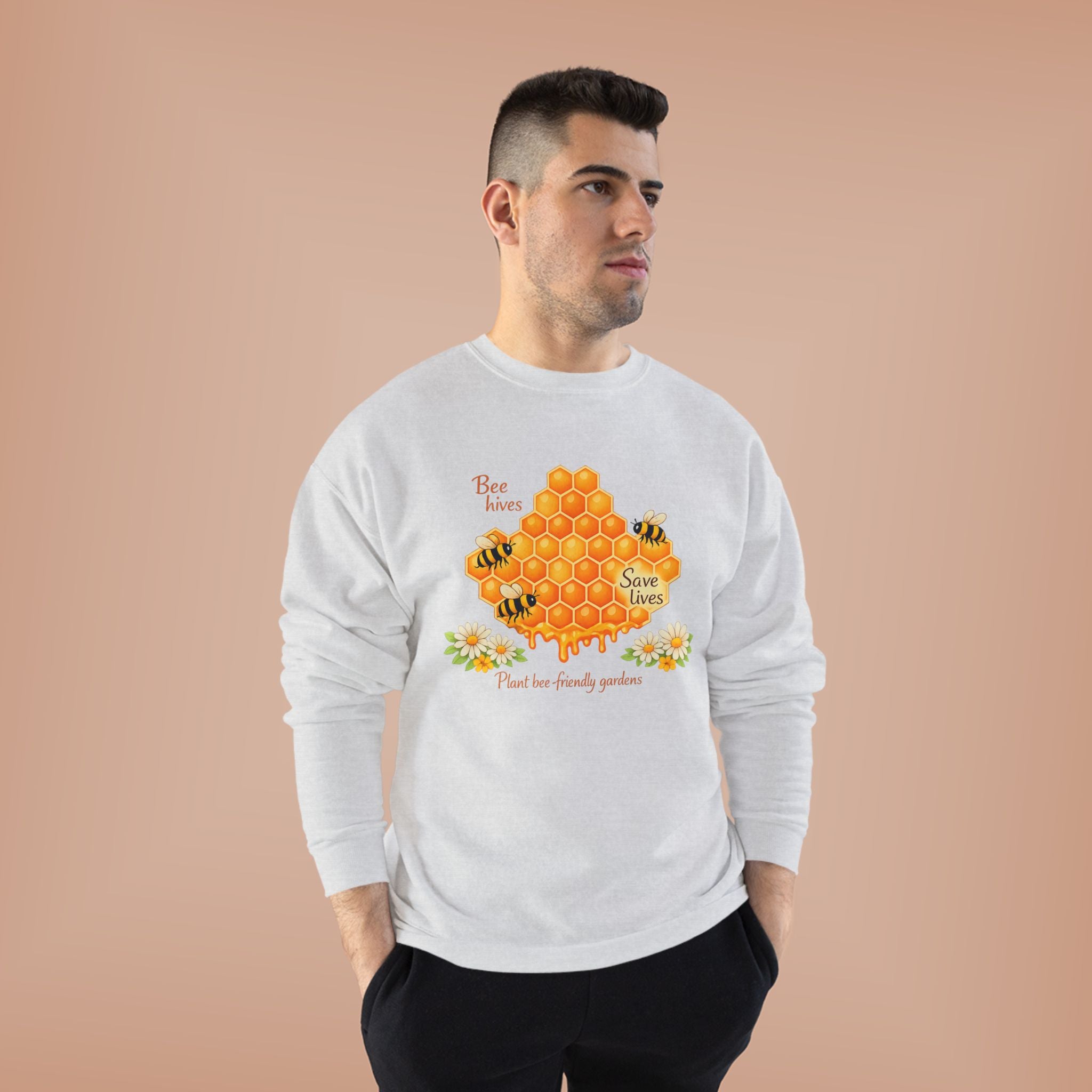 Bee Hive Sweatshirt – Save the Bees Honeycomb Floral Crewneck