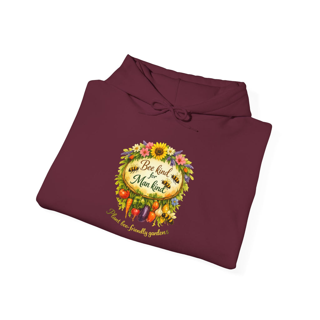 Autumn Floral "Bee Kind to Mankind" Hoodie — Cozy Fall Sweatshirt Gift