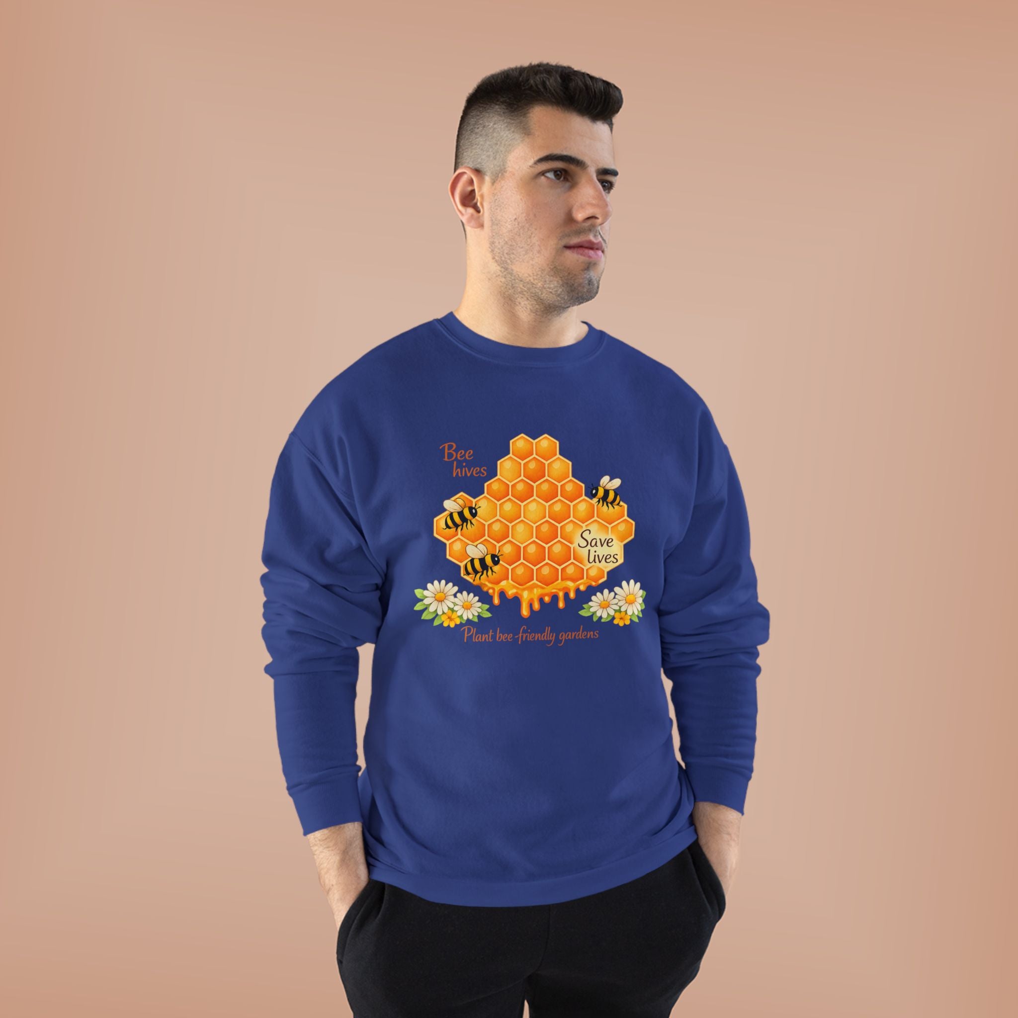 Bee Hive Sweatshirt – Save the Bees Honeycomb Floral Crewneck