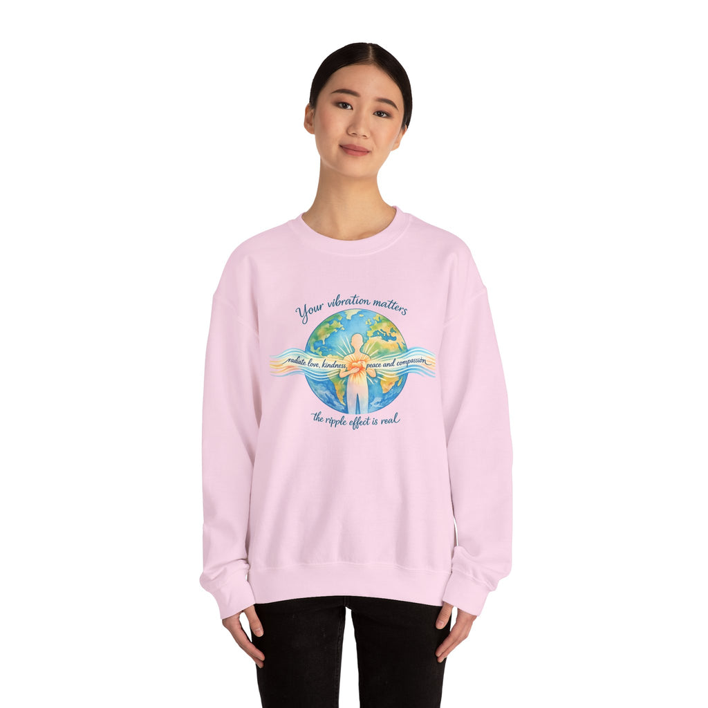 Crewneck Sweatshirt — "Your Vibration Matters" Earth & Heart Graphic