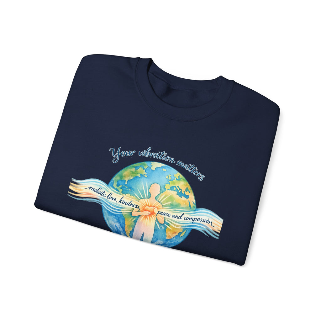 Crewneck Sweatshirt — "Your Vibration Matters" Earth & Heart Graphic
