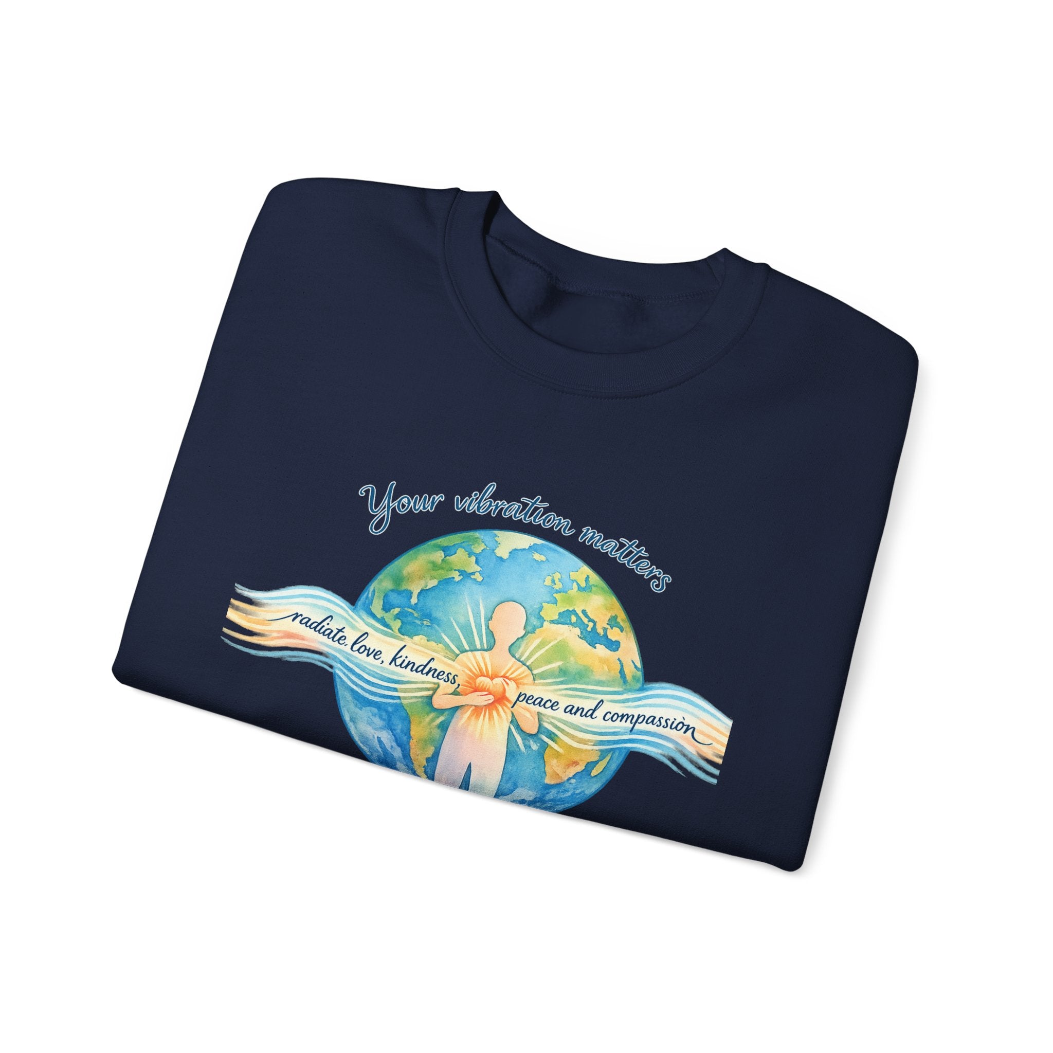 Crewneck Sweatshirt — "Your Vibration Matters" Earth & Heart Graphic