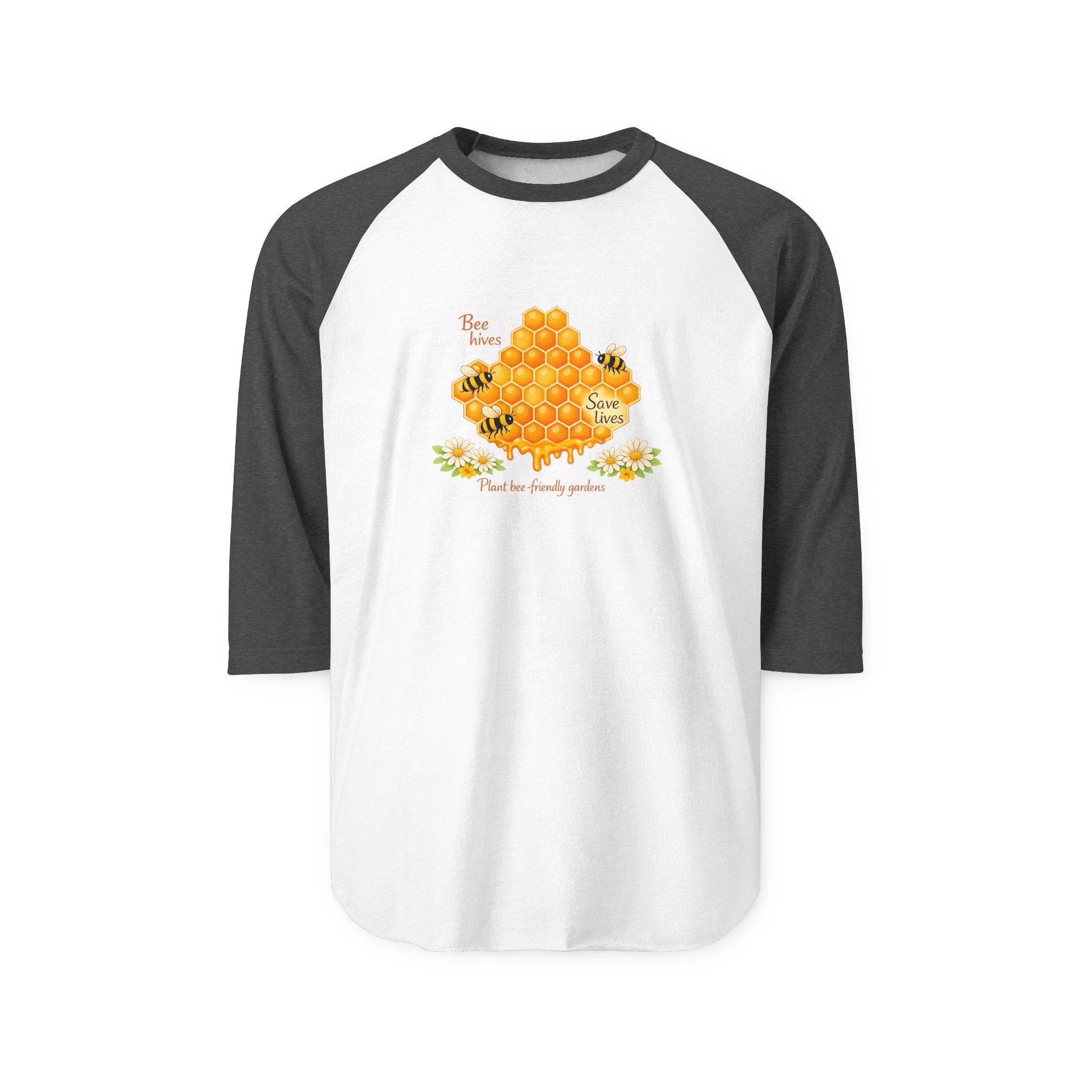 Bee Honeycomb Raglan Shirt — 'Bee Kind' Floral Baseball Tee