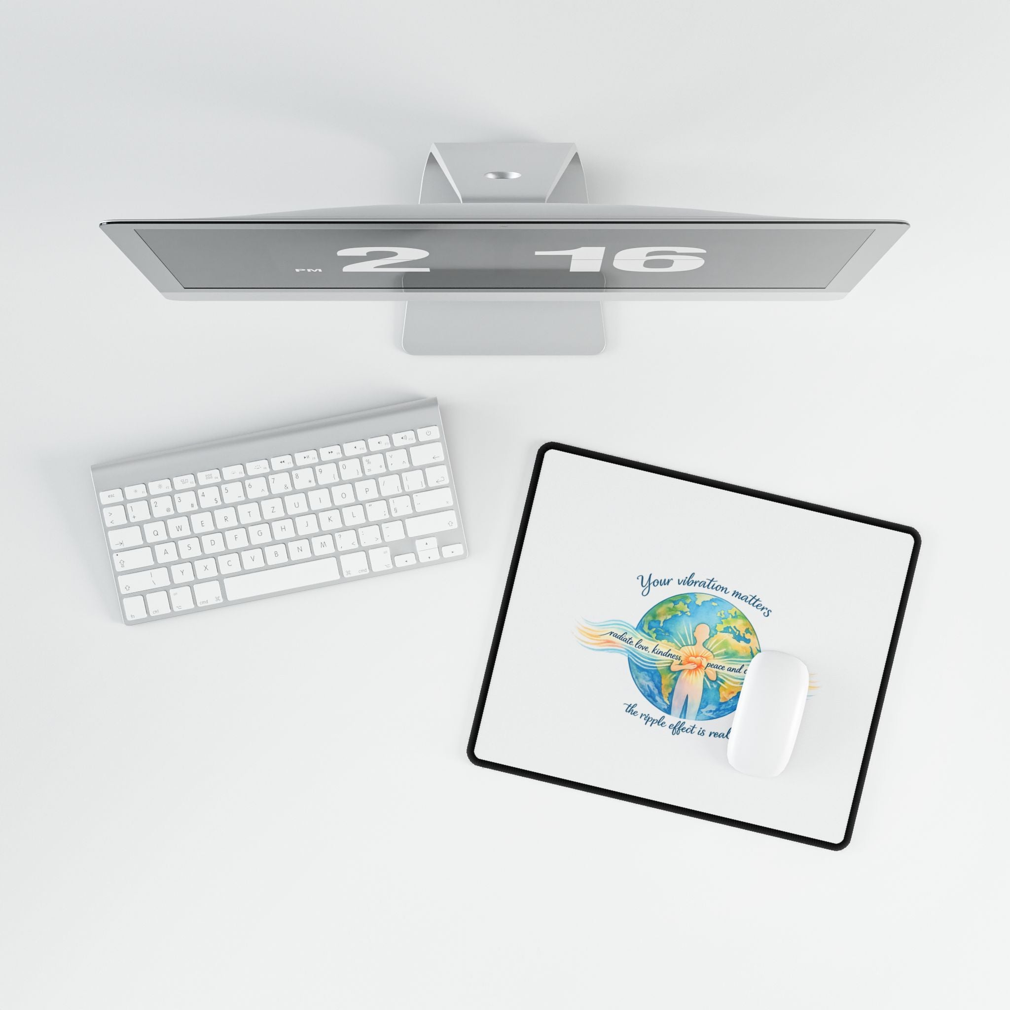 Inspirational World Harmony Desk Mat — "Your Vibration Matters" Large Mouse Pad