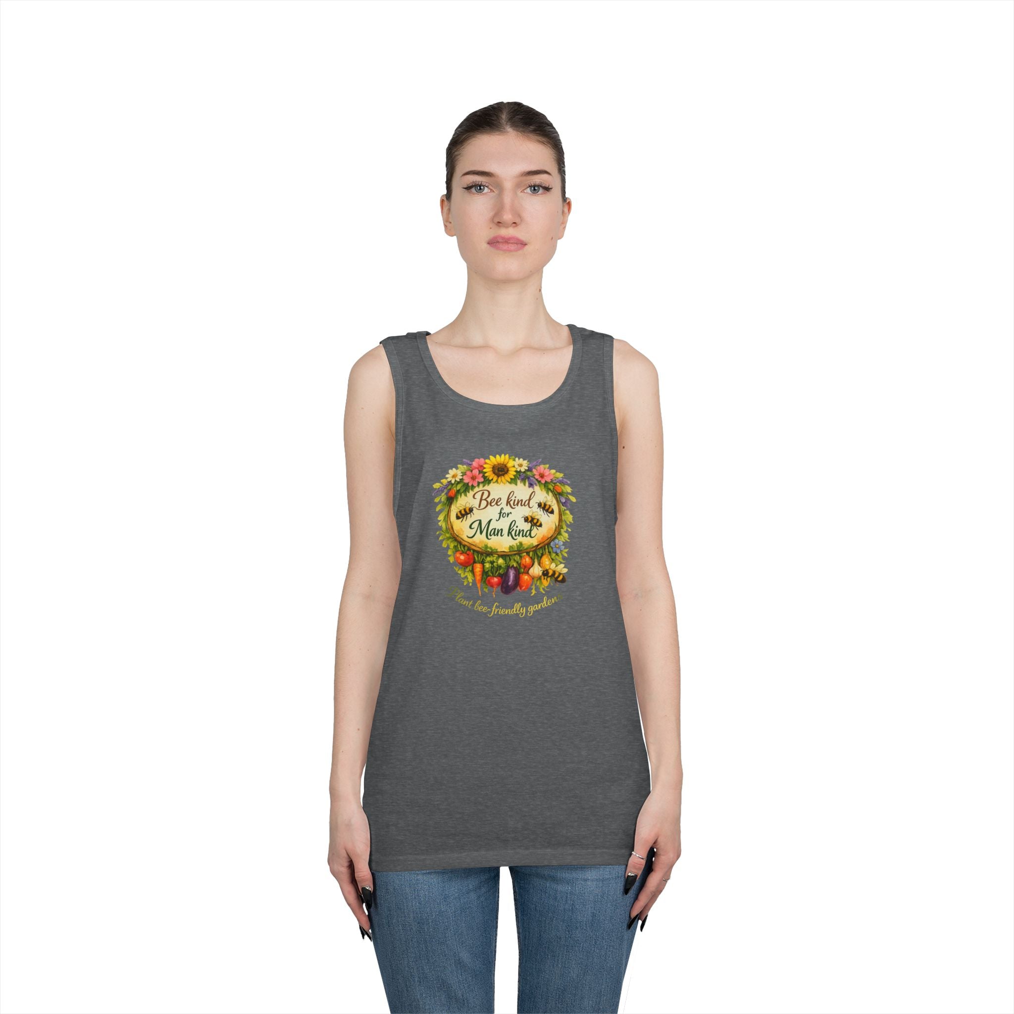Sunflower Harvest Tank Top — "Bee Kind to mankind" Floral Summer Shirt