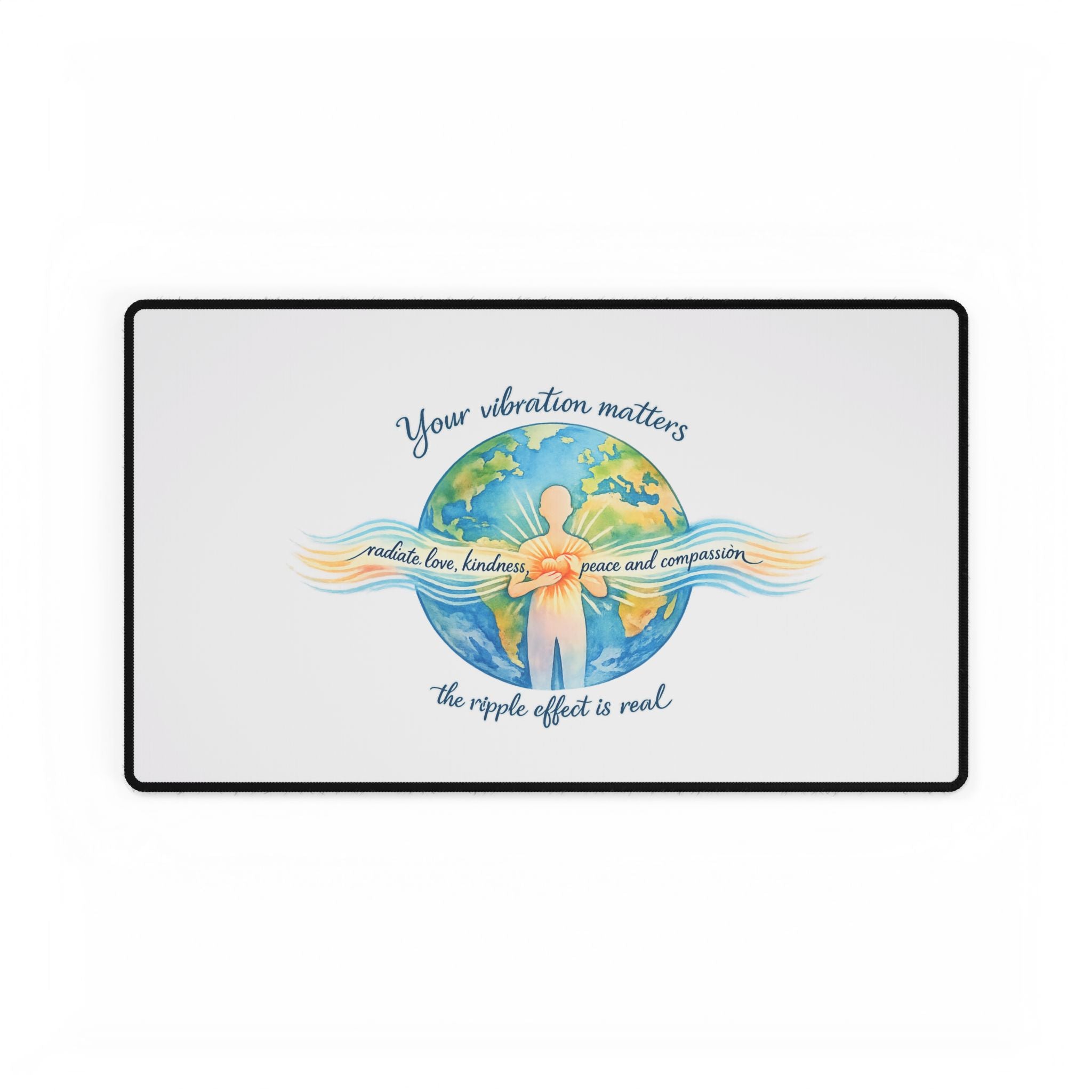 Inspirational World Harmony Desk Mat — "Your Vibration Matters" Large Mouse Pad