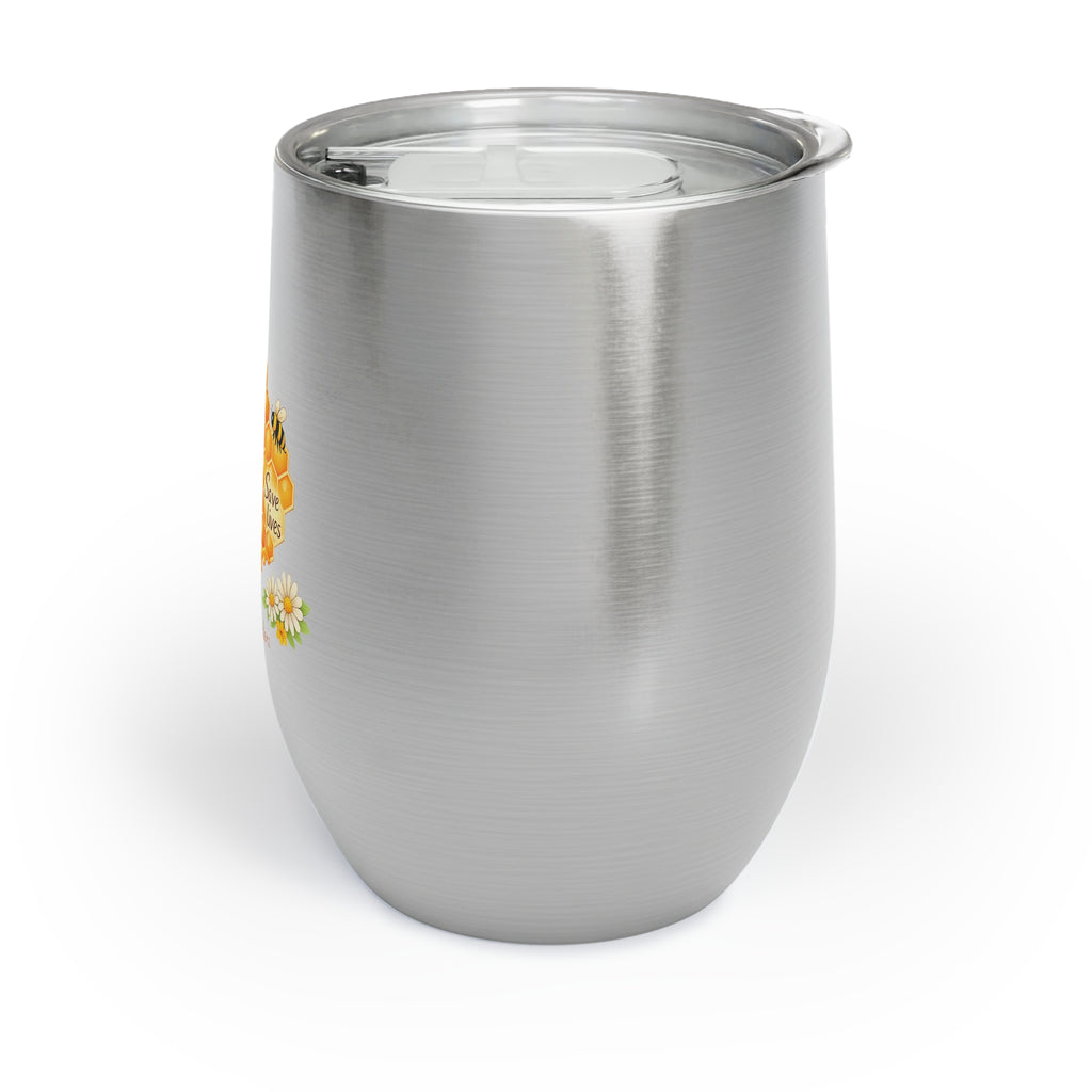 Chill Wine Tumbler — Bee Friendly Honeycomb Floral Design (International Bee Day)