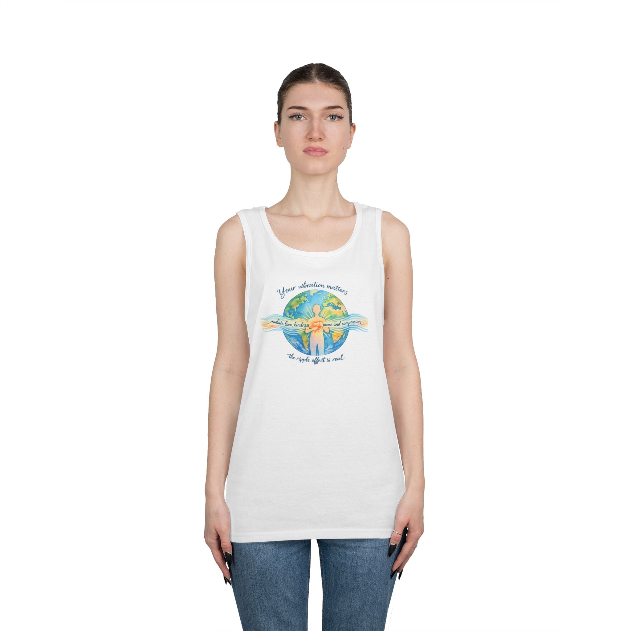 Earth Hug Tank — "Your vibration matters" Eco Positive Graphic Tank Top