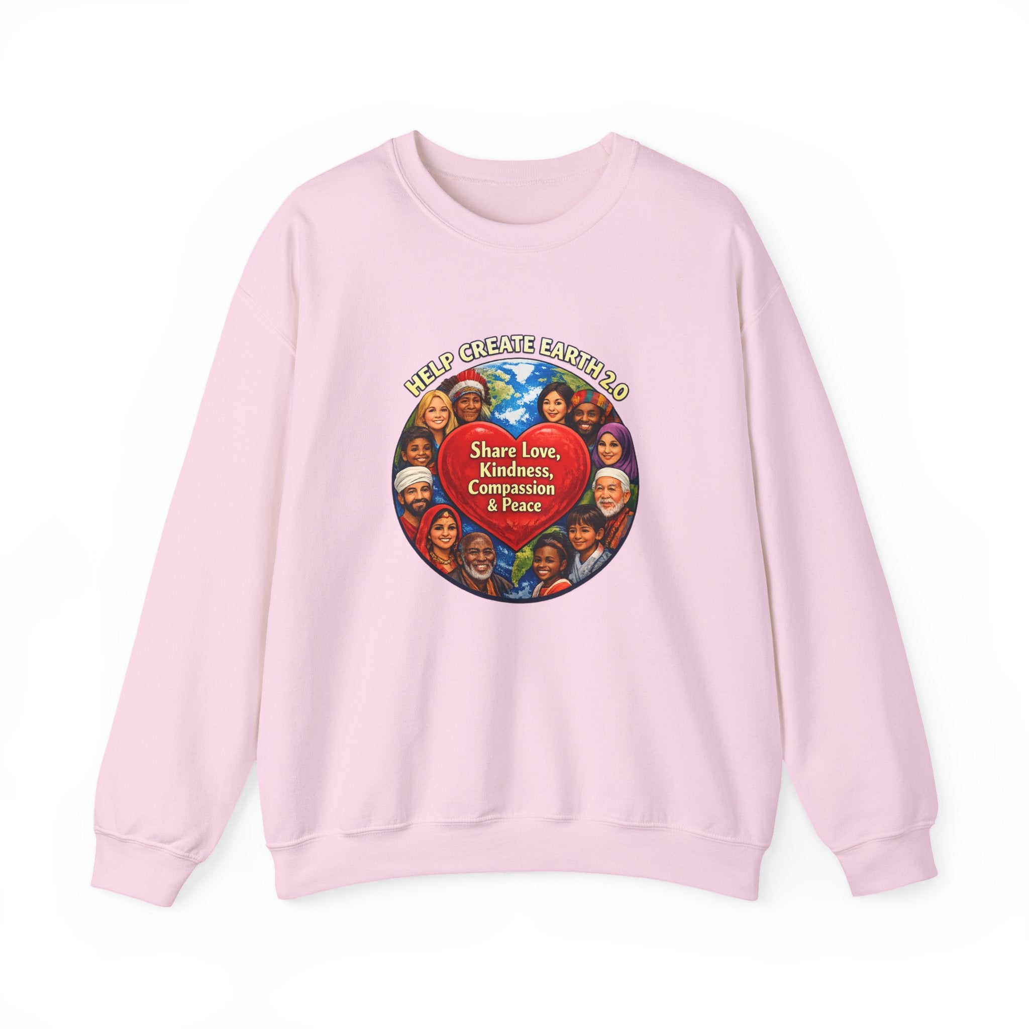 Crewneck Sweatshirt – "Share Love, Kindness, Compassion & Peace" Multicultural Heart Design