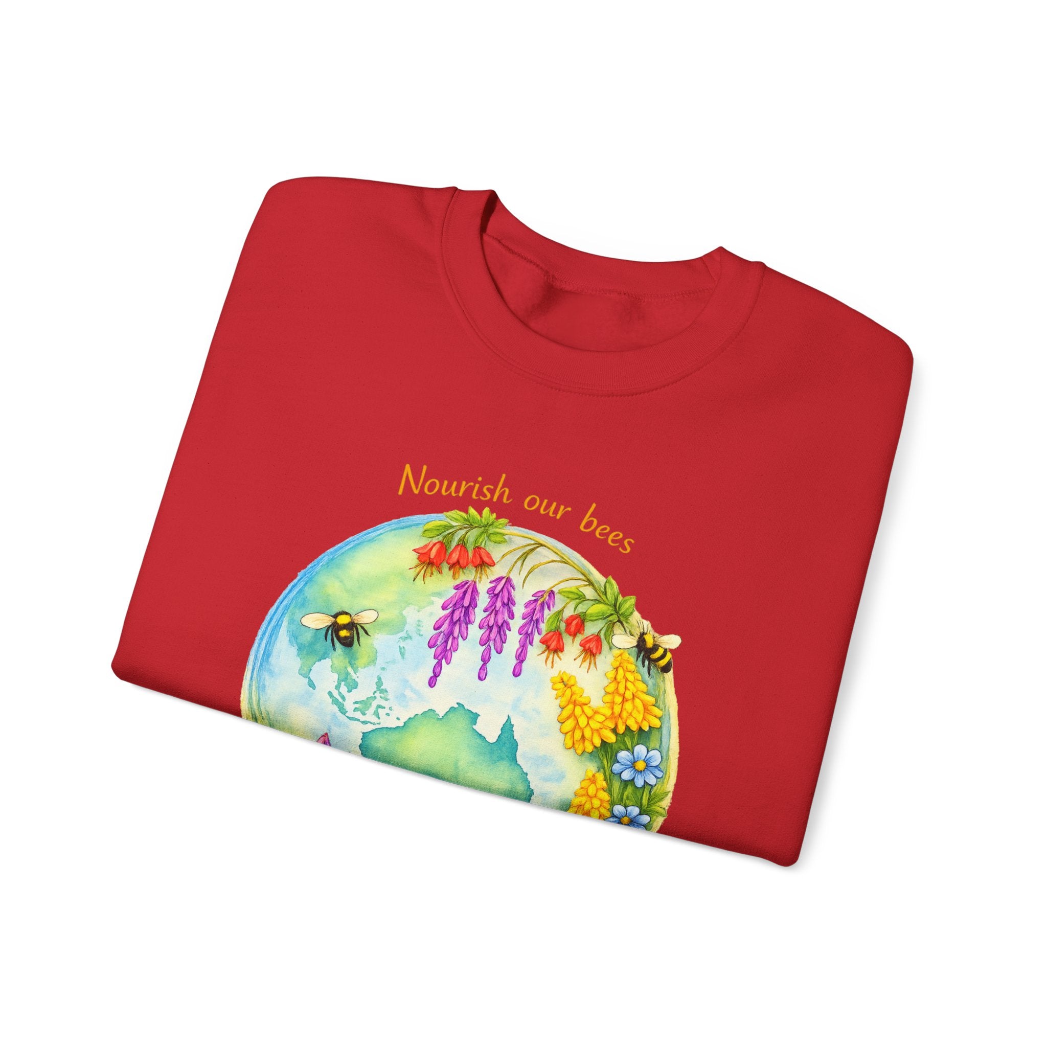 Crewneck Sweatshirt – "Nourish Our Bees, Feed Our People" Floral Australia Bee Conservation Design