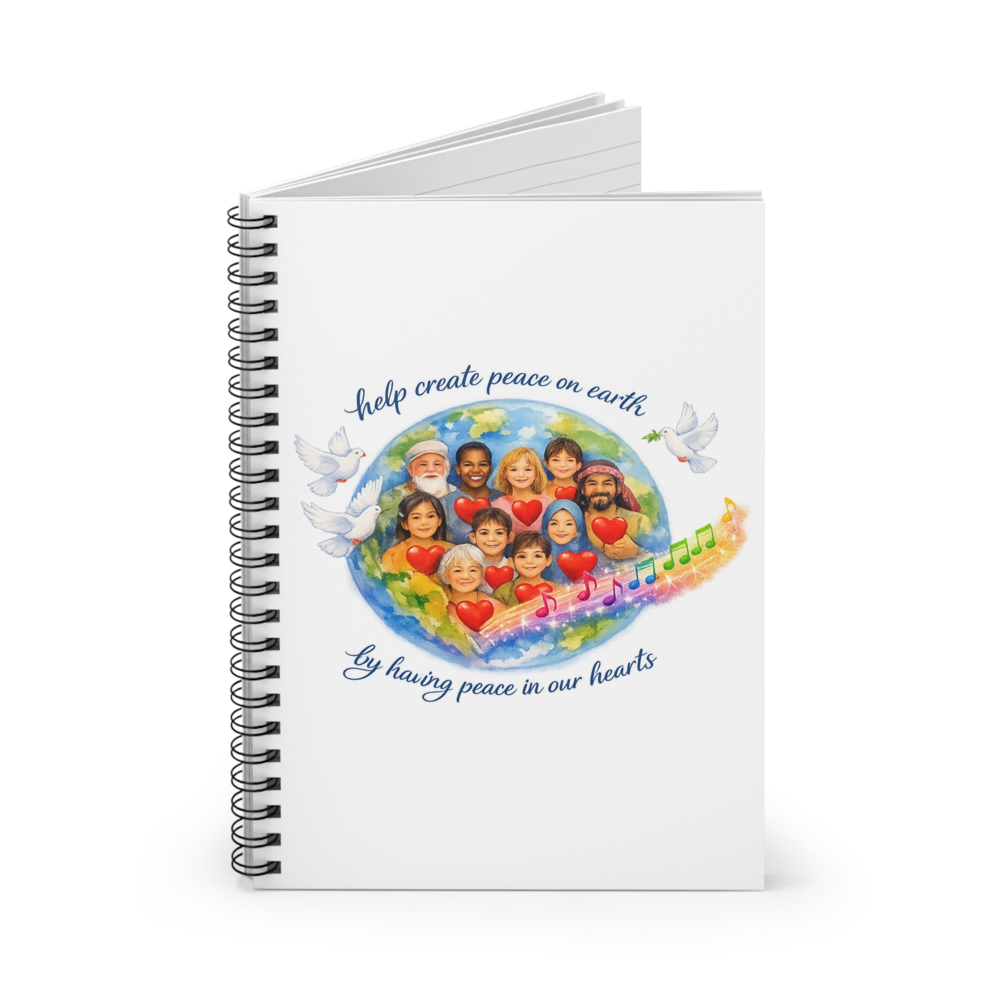 Peaceful Hearts Spiral Notebook — "Help create peace on earth by having peace in our hearts" Inspirational Journal