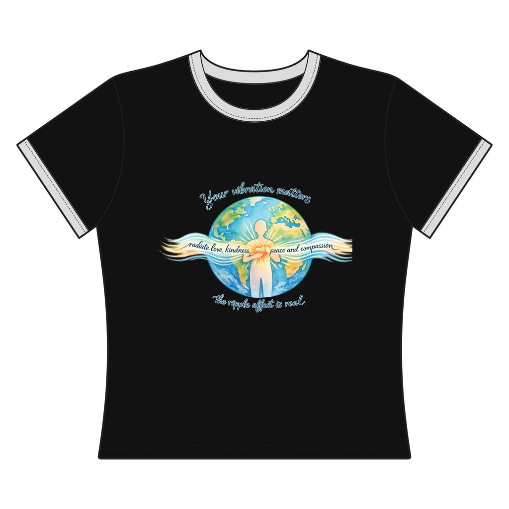 Women's Ringer Tee — "Your vibration matters" Earth & Peace Graphic