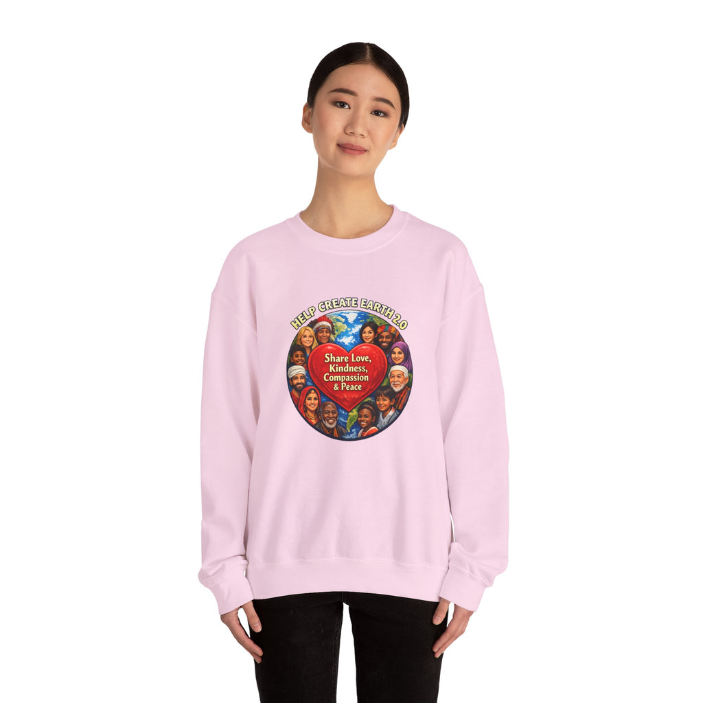 Crewneck Sweatshirt – "Share Love, Kindness, Compassion & Peace" Multicultural Heart Design