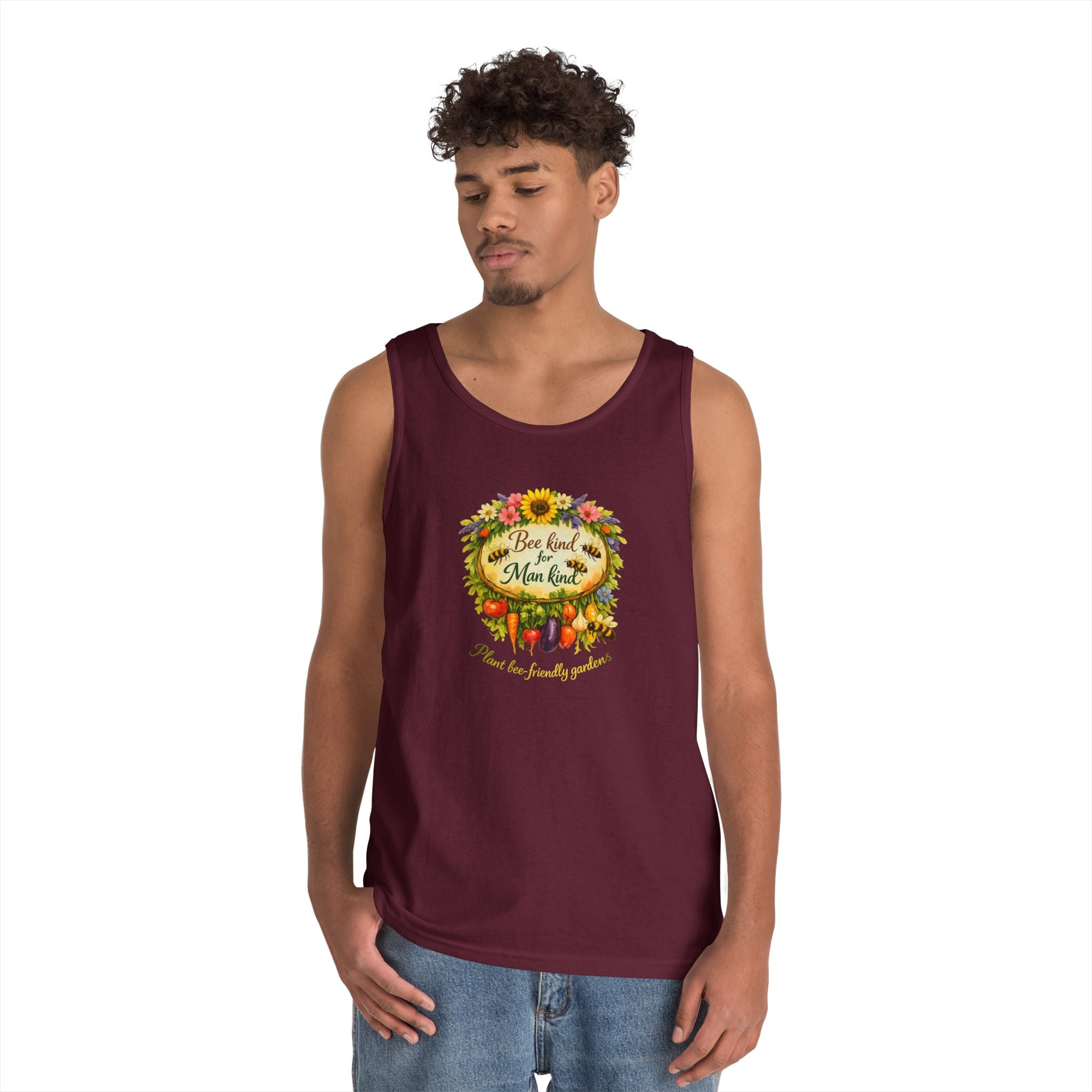 Sunflower Harvest Tank Top — "Bee Kind to mankind" Floral Summer Shirt