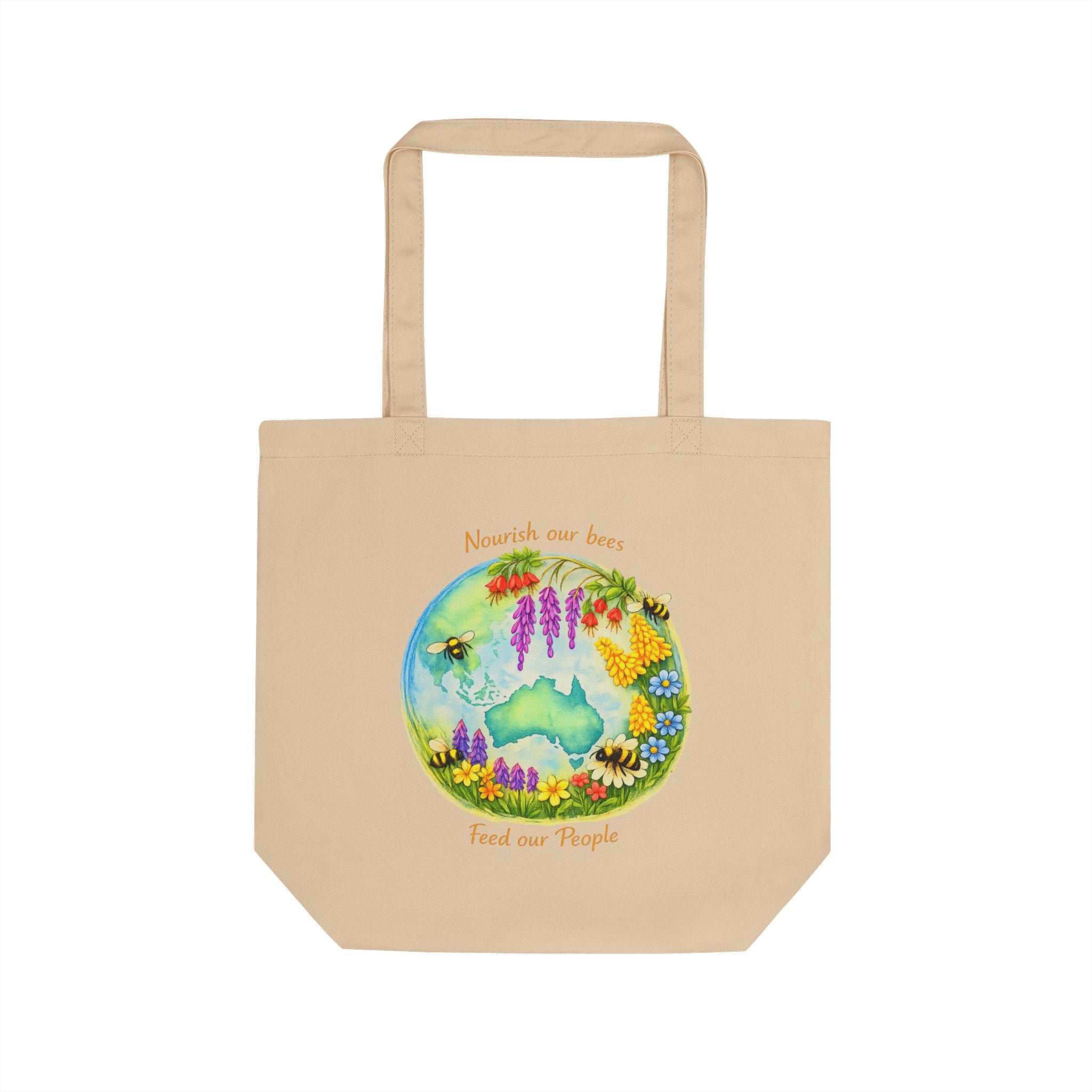 Eco Tote Bag - Australia Floral Earth Design "Nourish Our Land, Feed Our People"