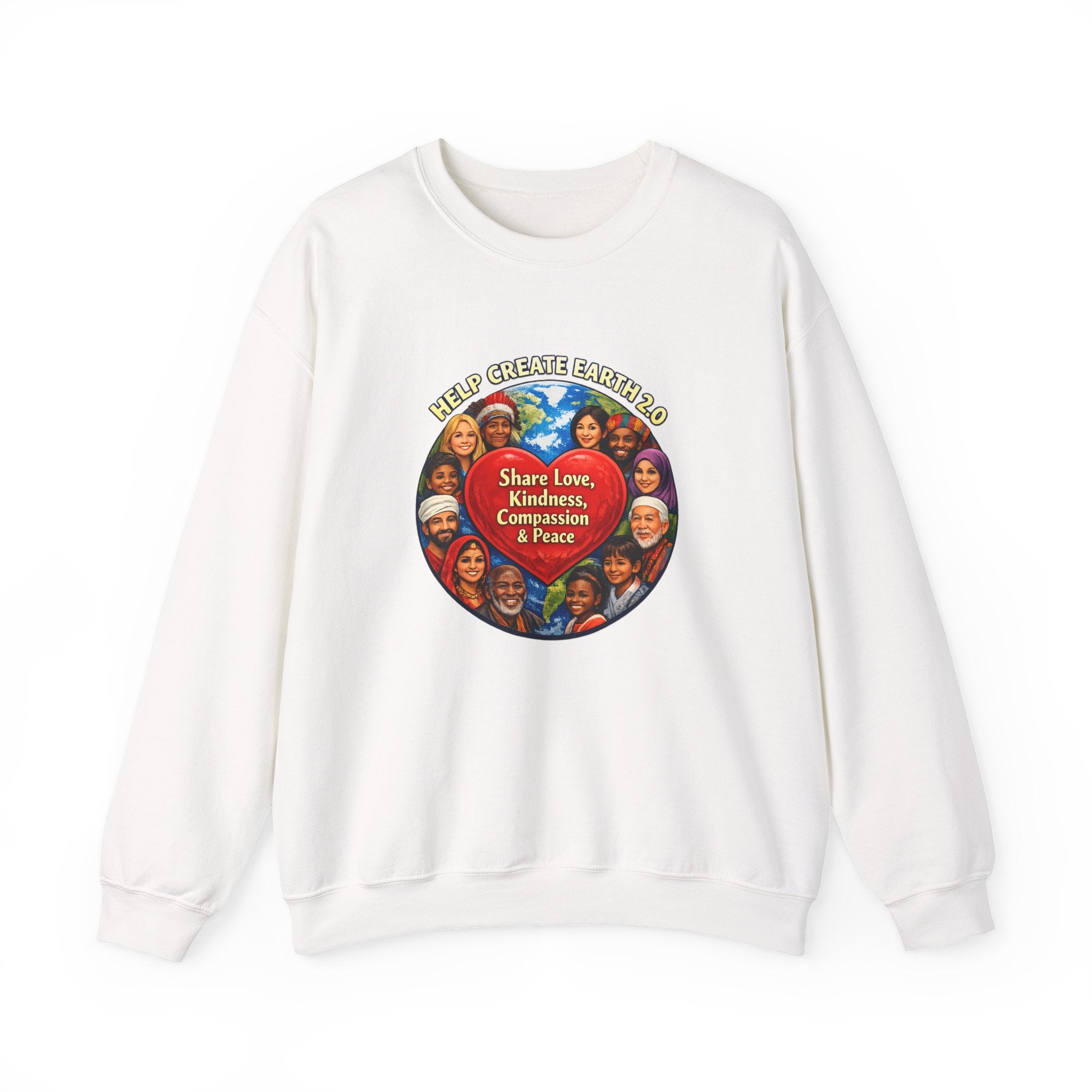 Crewneck Sweatshirt – "Share Love, Kindness, Compassion & Peace" Multicultural Heart Design