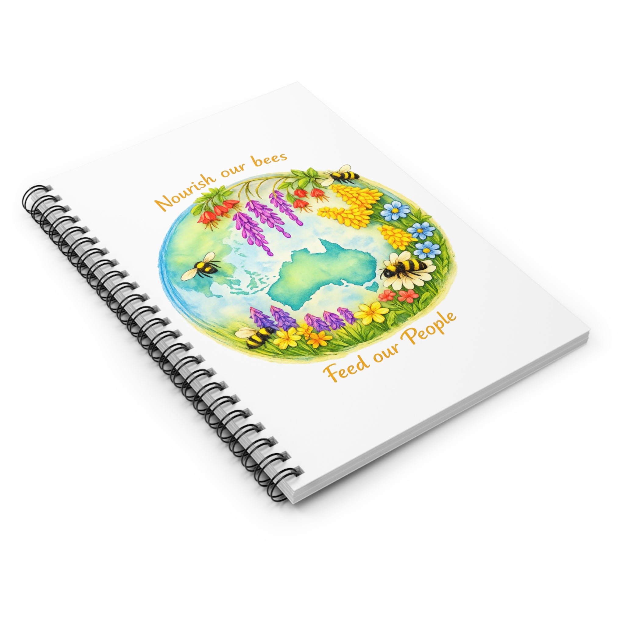 Notebook — "Nourish Our Bees, Feed Our People" Australia Floral Bee Spiral Notebook