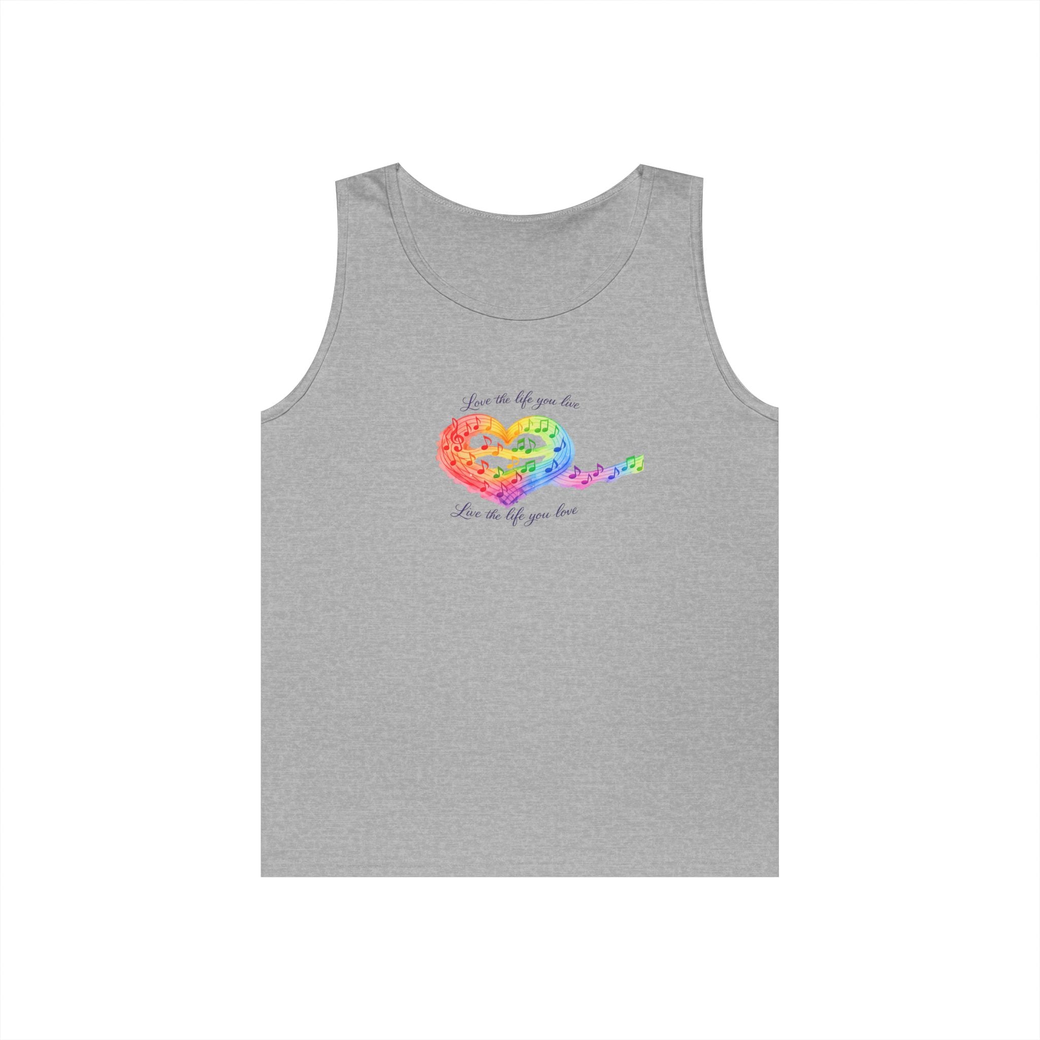 Rainbow Heart Tank Top — "Love the life you live"