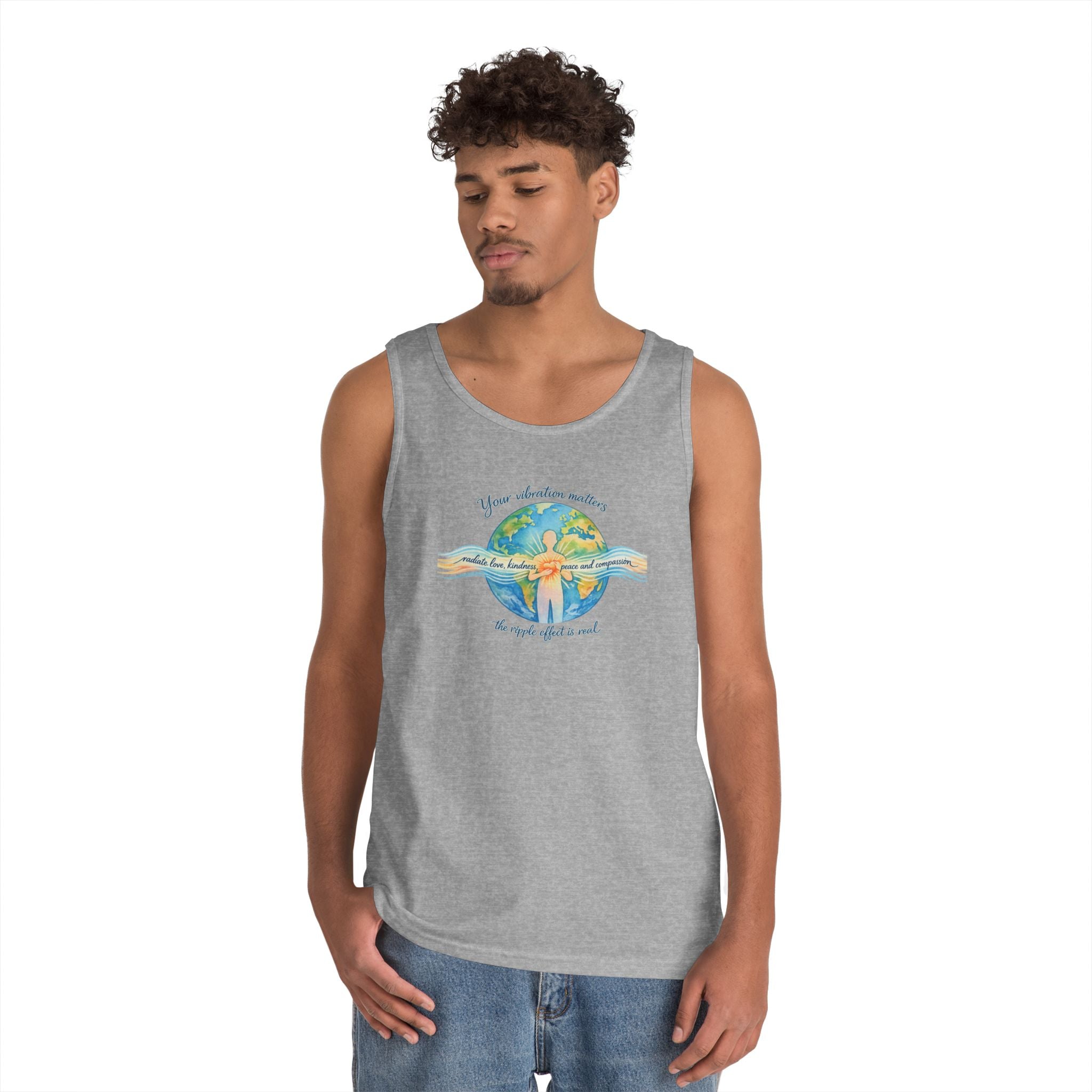 Earth Hug Tank — "Your vibration matters" Eco Positive Graphic Tank Top