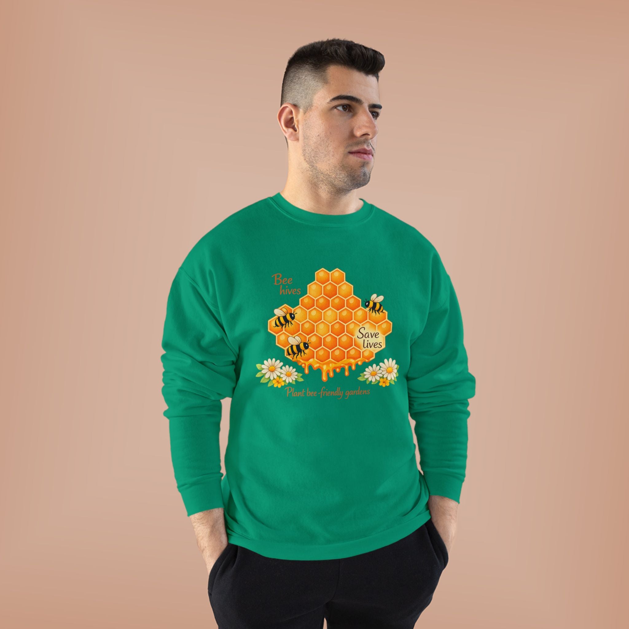 Bee Hive Sweatshirt – Save the Bees Honeycomb Floral Crewneck