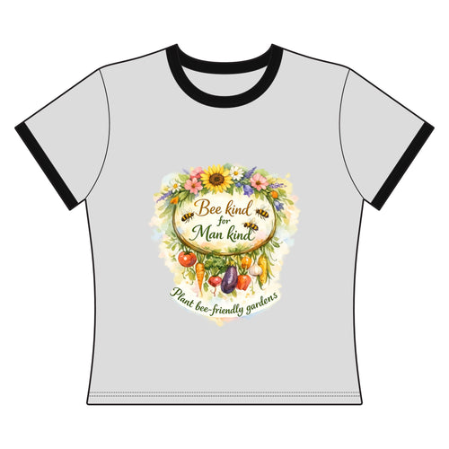 Bee Kind for Mankind Women's Ringer Tee – Garden Bees & Floral Conservation Shirt