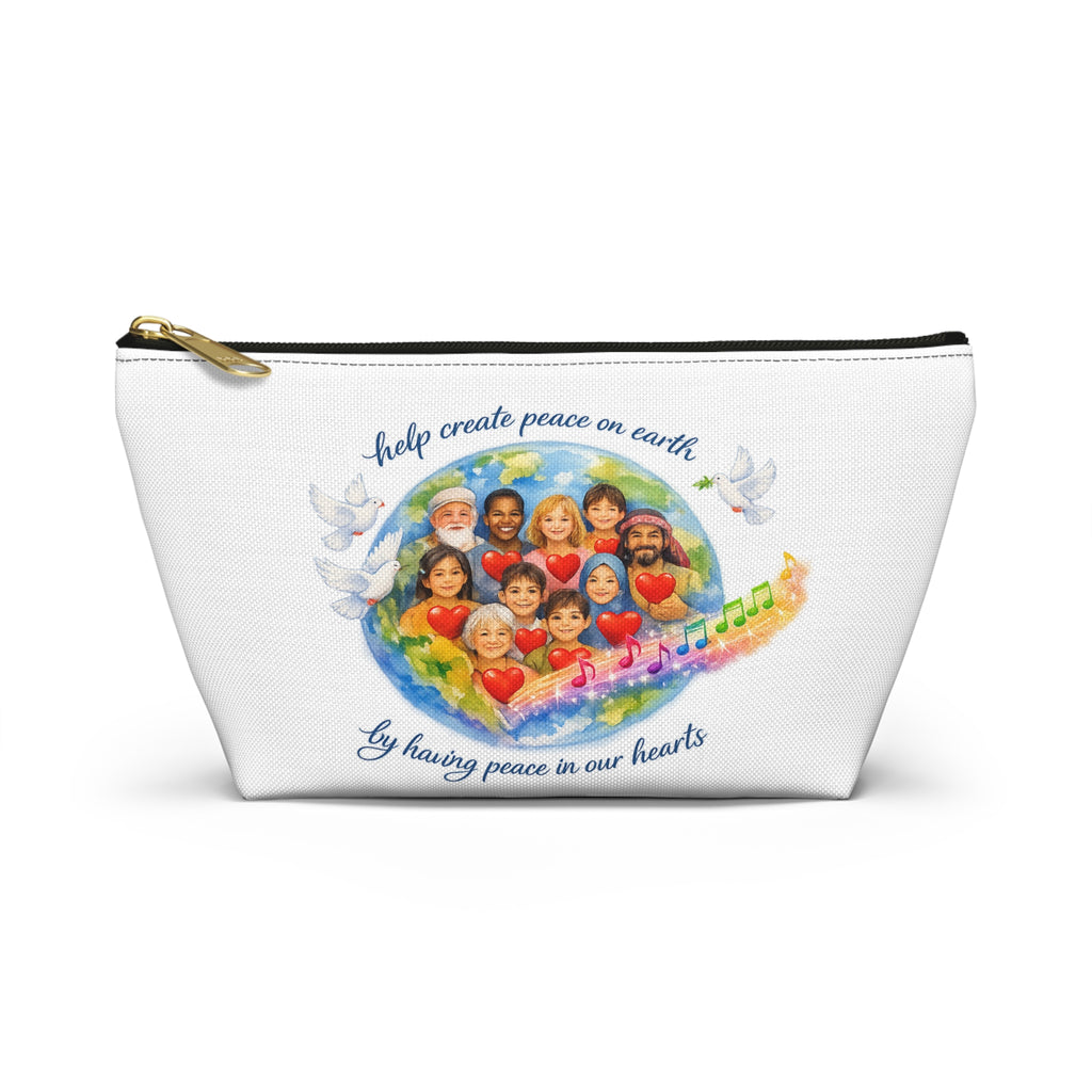 Peace on Earth Accessory Pouch — Inspirational Heart & World Design