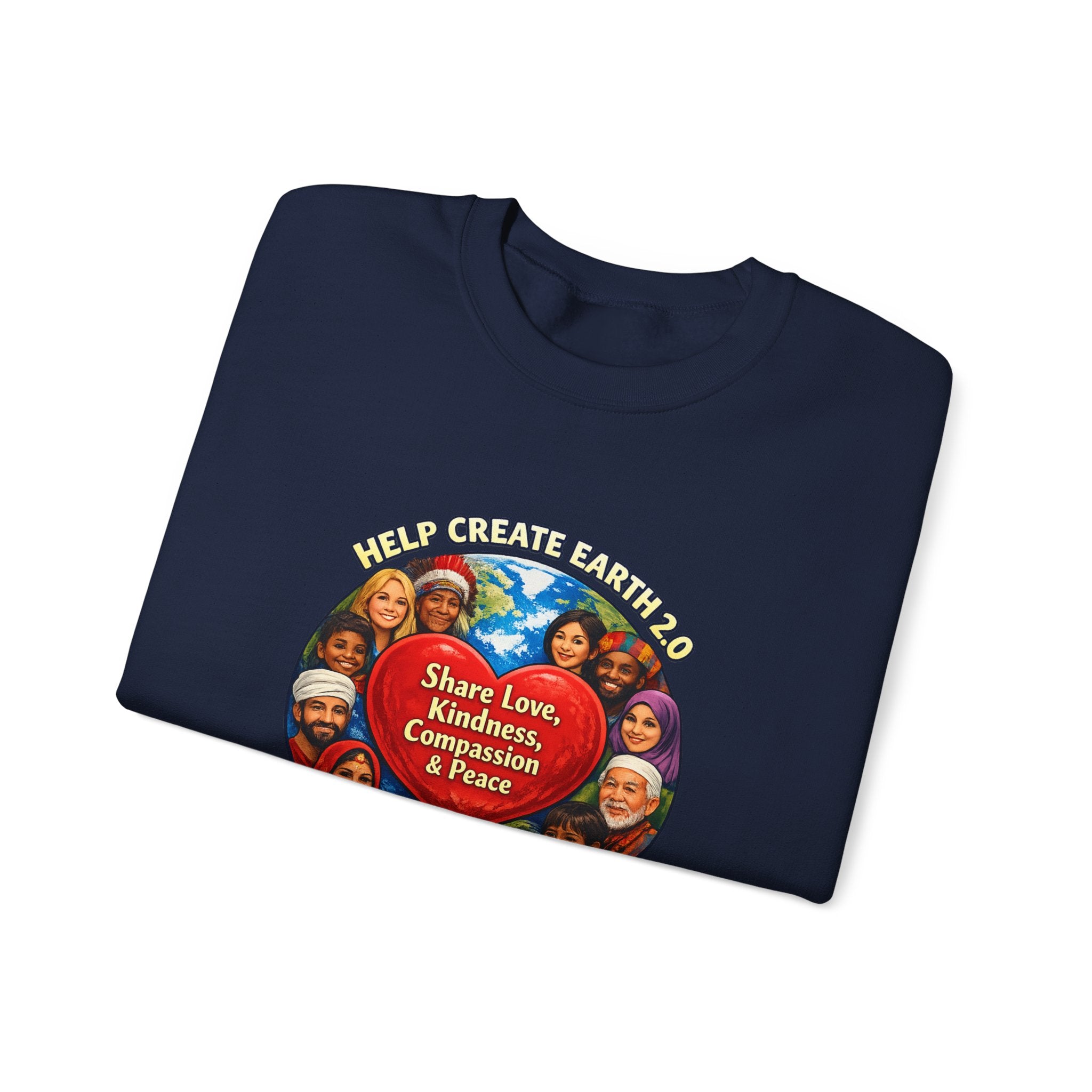 Crewneck Sweatshirt – "Share Love, Kindness, Compassion & Peace" Multicultural Heart Design